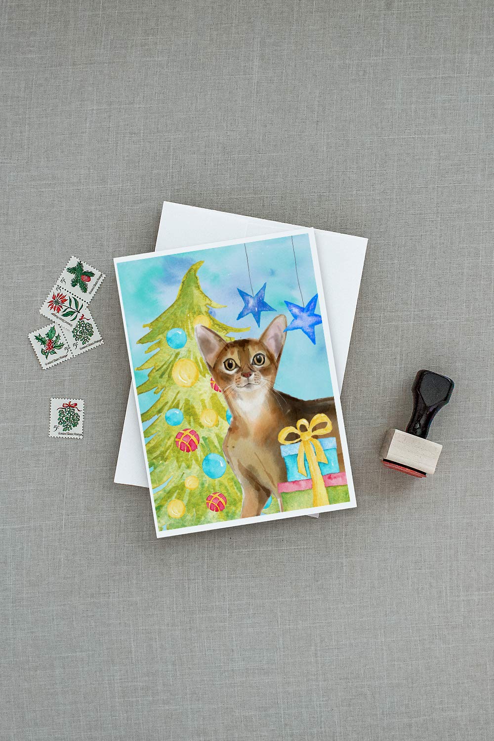 Abyssinian Cat Christmas Greeting Cards - Pack of 8 Blank A7 Note Cards (5x7) with Envelopes | Whimsical Holiday Stationery for Christmas Gifts, Party Invitations & Festive Correspondence