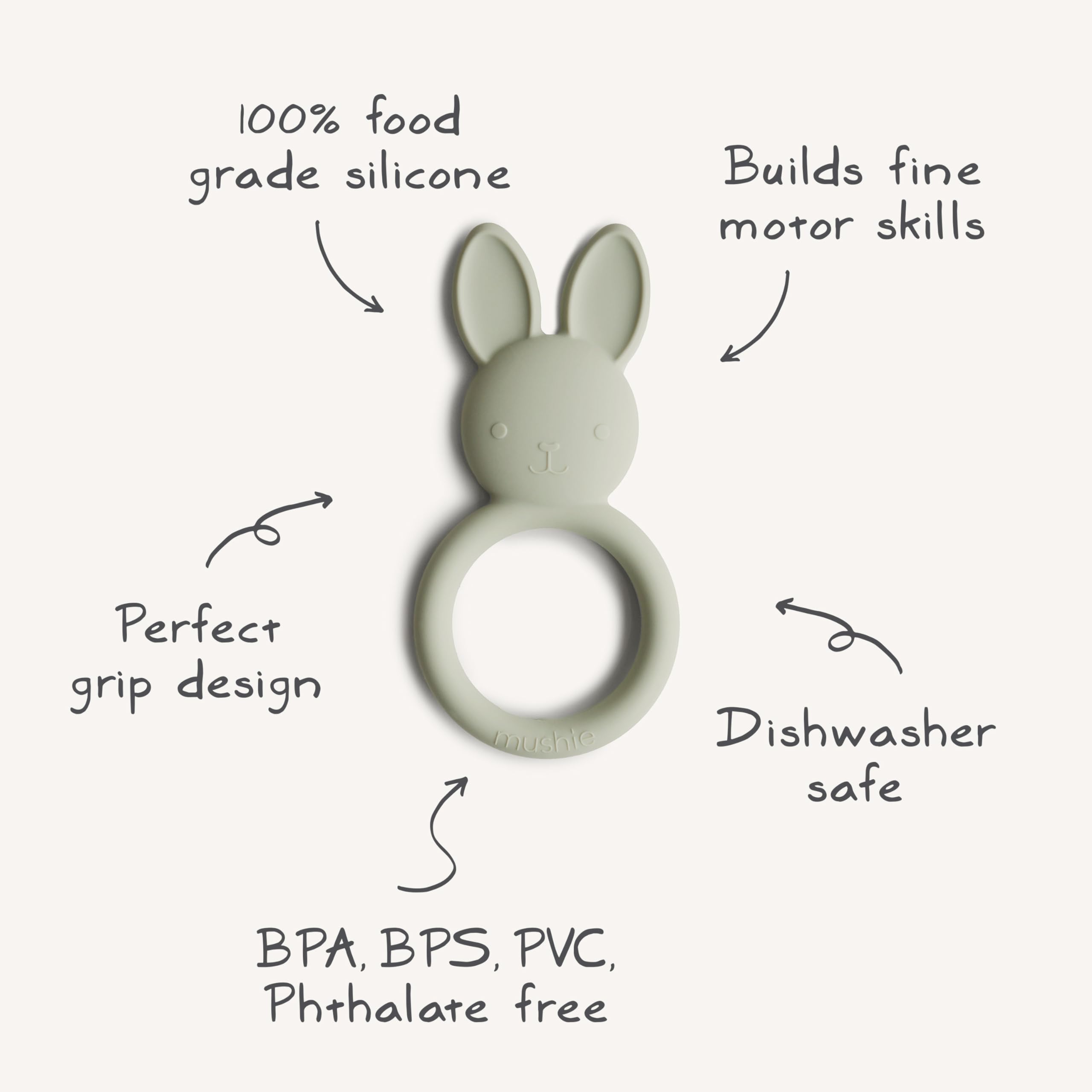 Mushie Silicone Baby Teether Toy - Bunny Shaped Teething Toy for Infants & Toddlers | Safe & BPA-Free | Perfect for Soothing Sore Gums at Home or On-the-Go