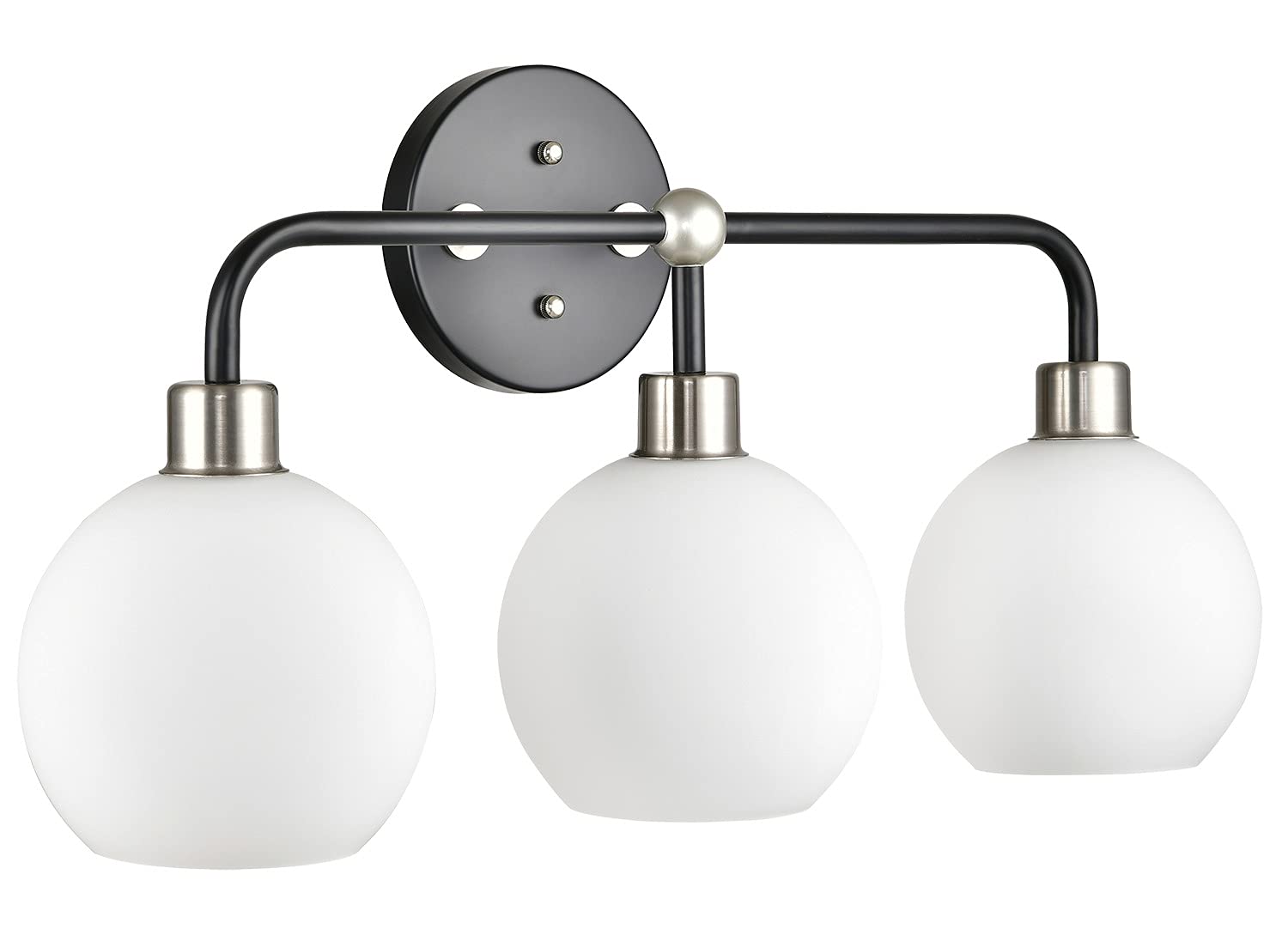 Modern 3-Light Bathroom Vanity Lighting Fixture - Black with Brushed Nickel Finish & Frosted Glass Covers - UL Listed - Perfect for Bathroom Mirror Lighting, Powder Room, and Spa-Like Home Decor