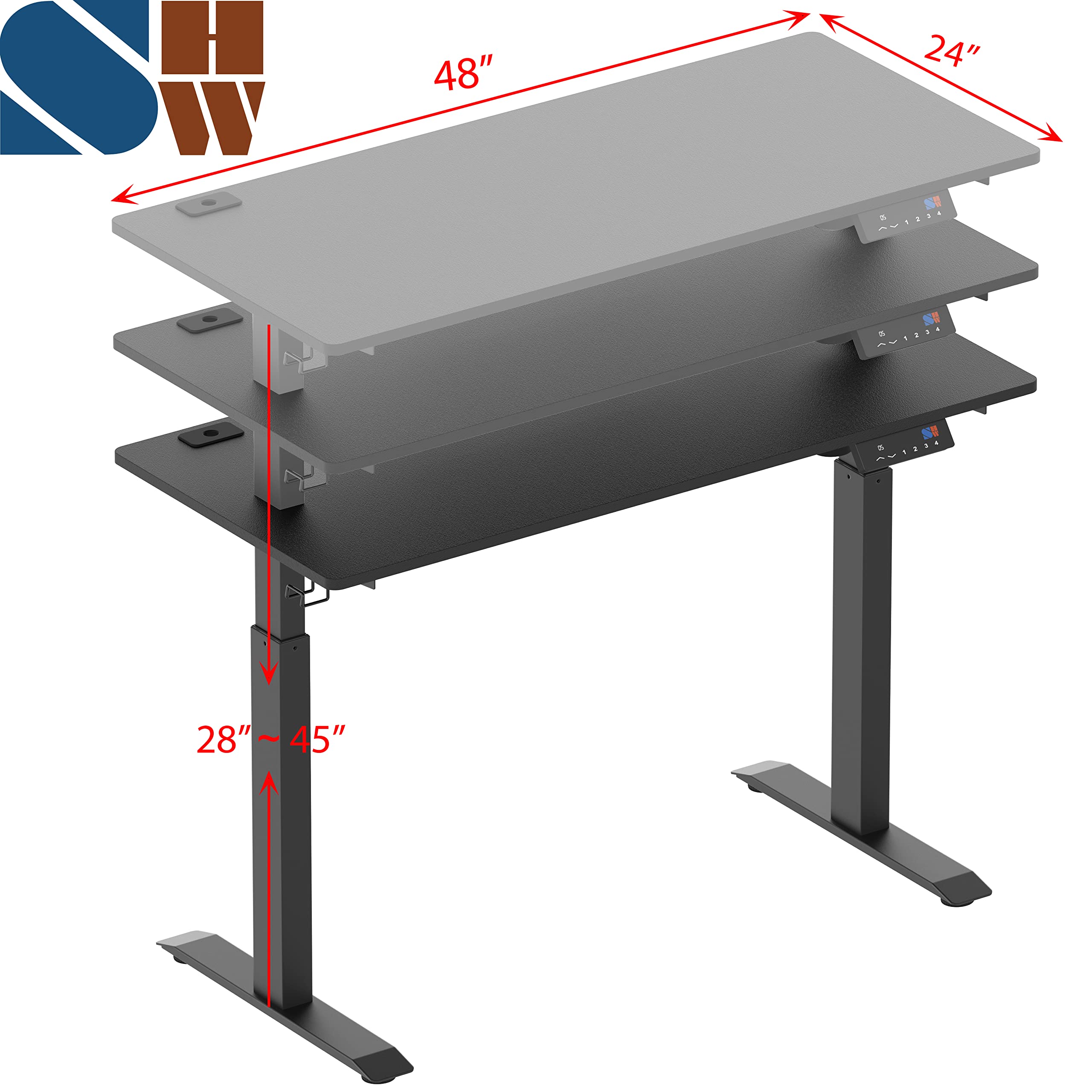 SHW 48-Inch Electric Height Adjustable Standing Desk with Memory Preset & Cable Management - Black - Perfect for Home Office, Gaming & Workspace Ergonomics