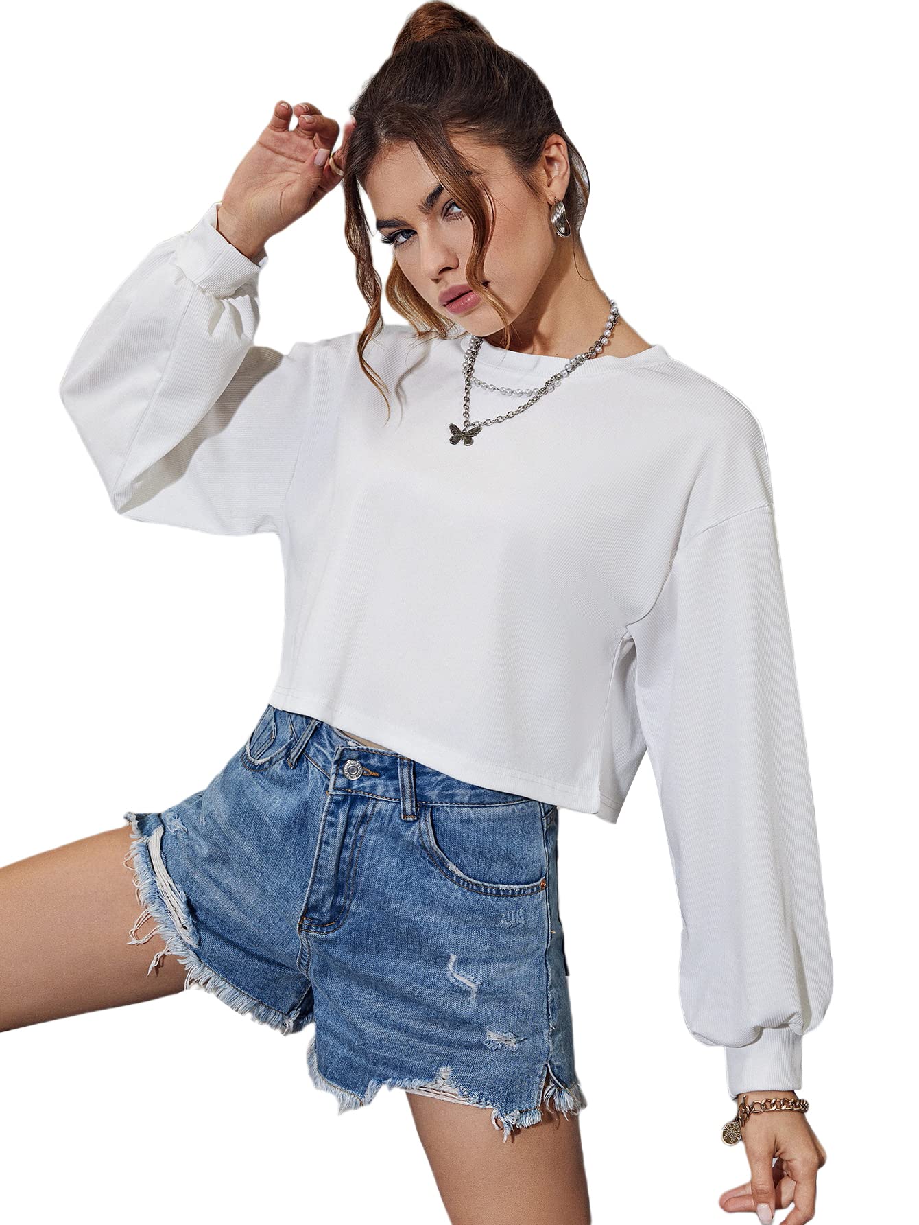 Milumia Women's Casual Long Sleeve Crop Tee - Crewneck Drop Shoulder T-Shirt Top for Everyday Wear | Comfortable & Stylish Outfit for Work, Dates & Weekend