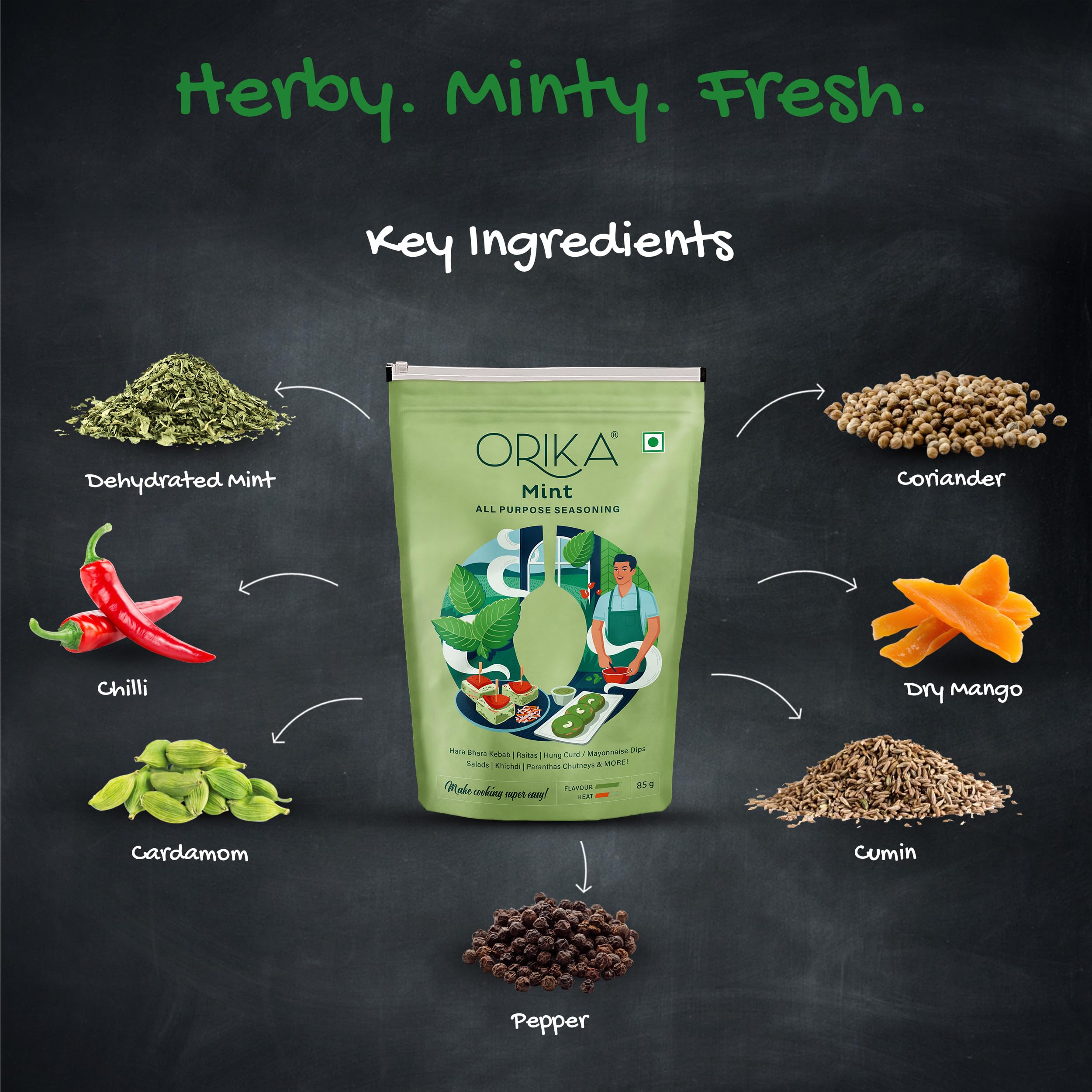 Orika Mint Powder All Purpose Seasoning - 85g | Natural Dry Mint Pudina Powder | No Artificial Flavors or Colors | Perfect for Cooking, Baking & Herbal Tea