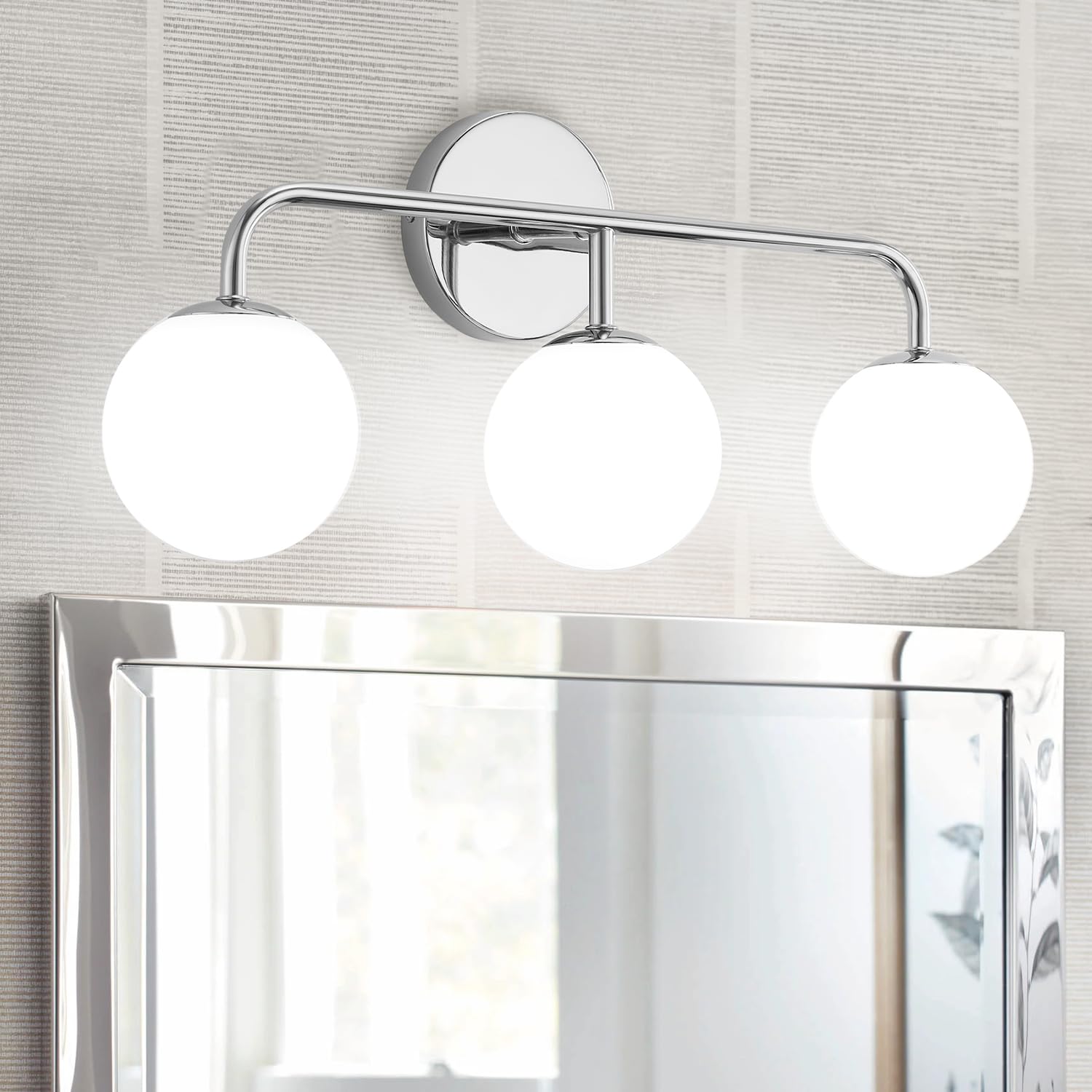Mid-Century Modern Chrome Bathroom Vanity Lights - 3-Light Mirror Lighting for Elegant Bathrooms