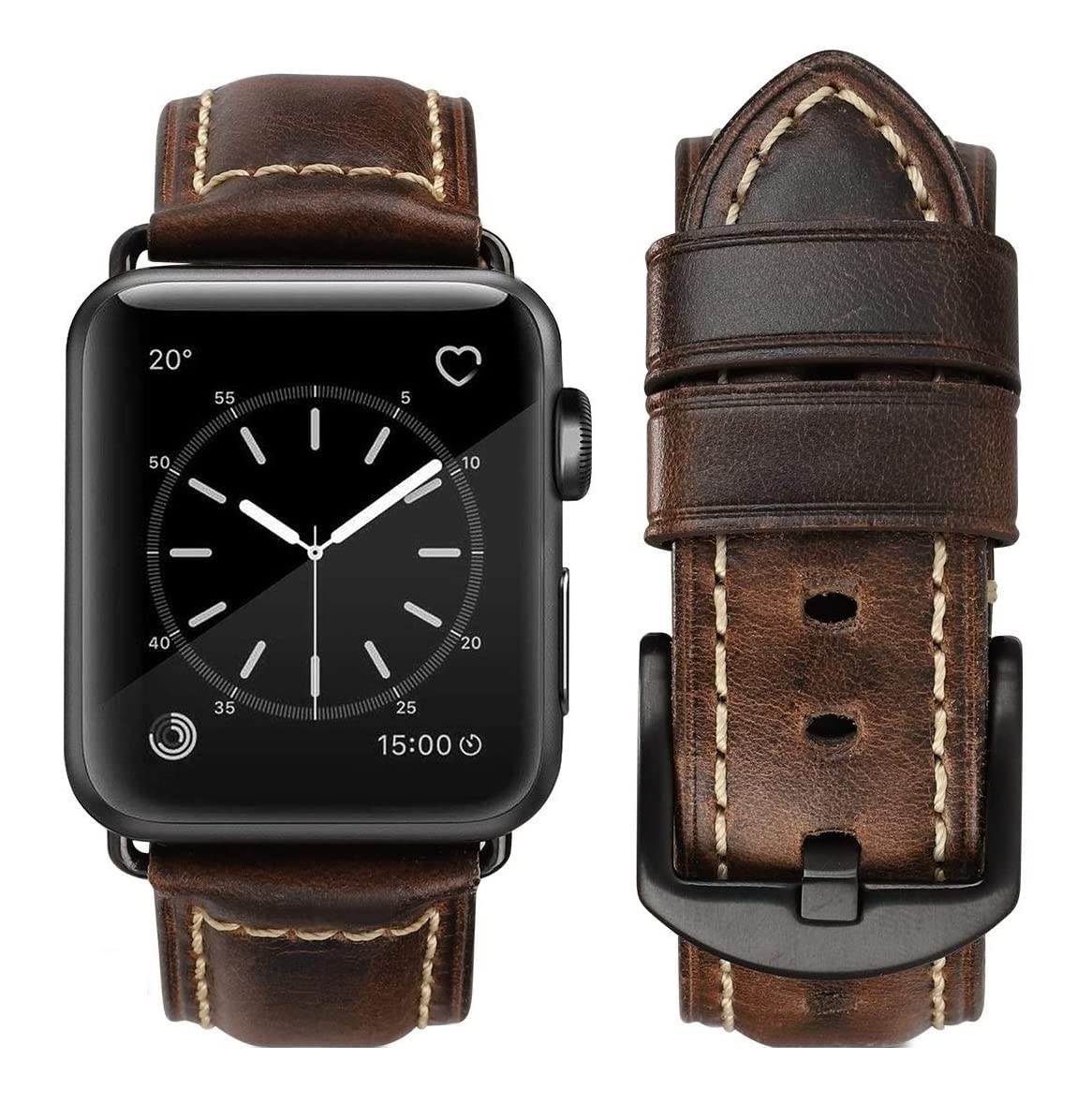 Premium Genuine Leather Apple Watch Band - Compatible with Apple Watch Ultra/Ultra 2, Series 1-10 & SE (42mm/44mm/45mm/49mm) - Durable Replacement Strap for Men - Perfect for Workouts, Office & Everyday Wear