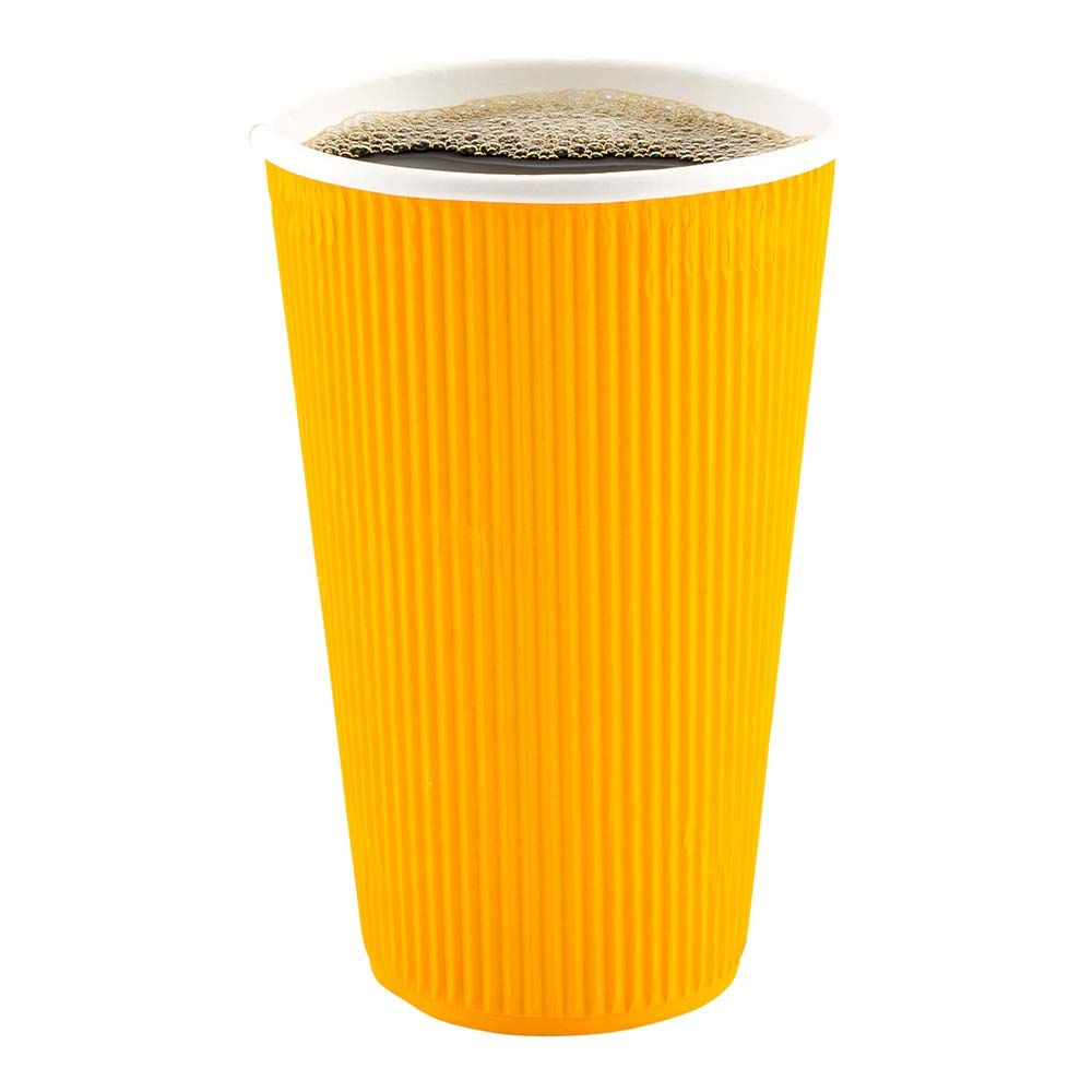 20oz Insulated Ripple Coffee Cups - 250 Pack Double Wall Corrugated Paper Cups with Secure Grip | Eco-Friendly & Leakproof | Perfect for Coffee Shops, Restaurants & Catering Events | Lids Sold Separately (Yellow)