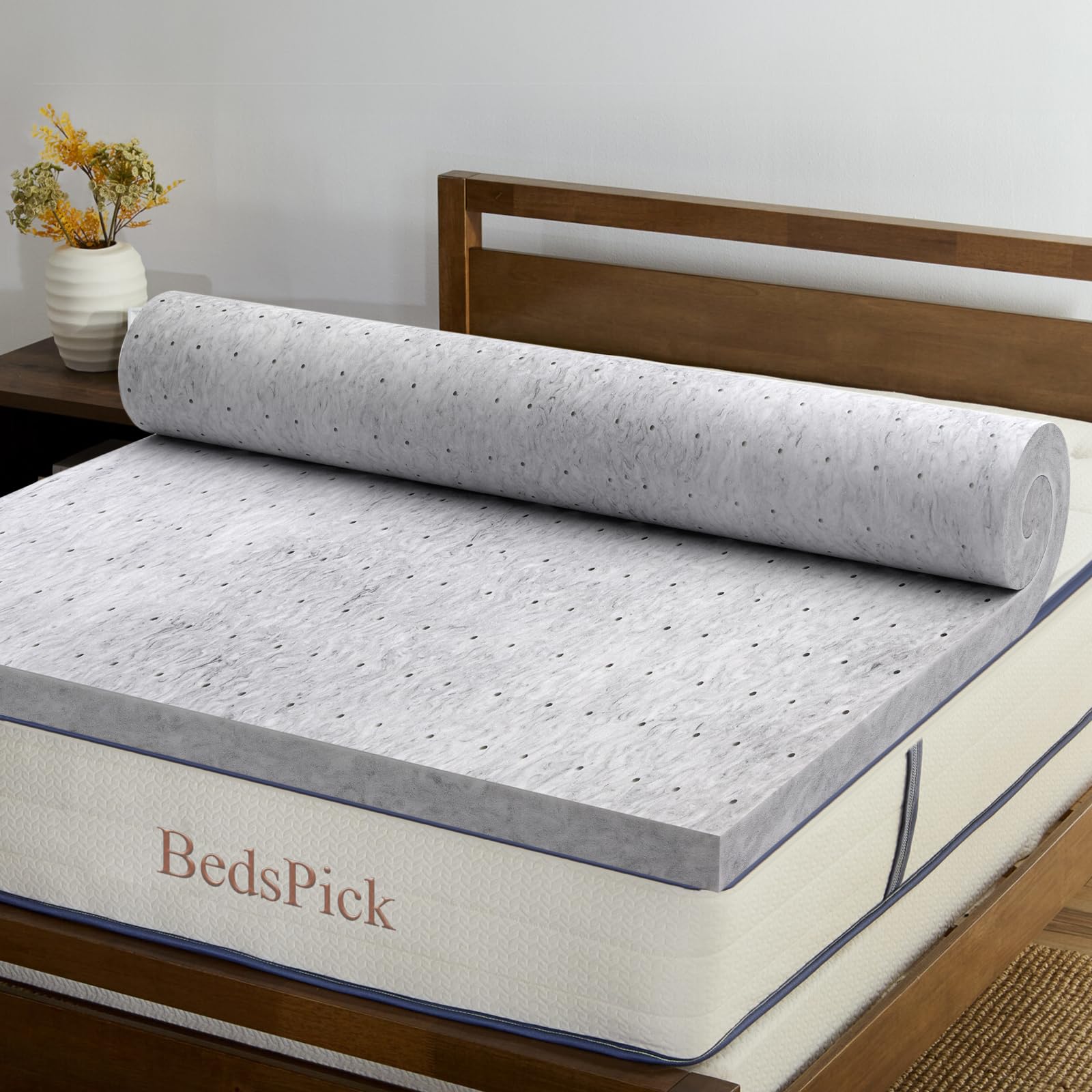 BedsPick 3 Inch Memory Foam Mattress Topper Twin XL - Cooling Ventilation Holes, Extra Long Twin Mattress Pad for College Dorm, Guest Room & Home Use - Super Soft Bed Topper for Pressure Relief & Comfortable Sleep