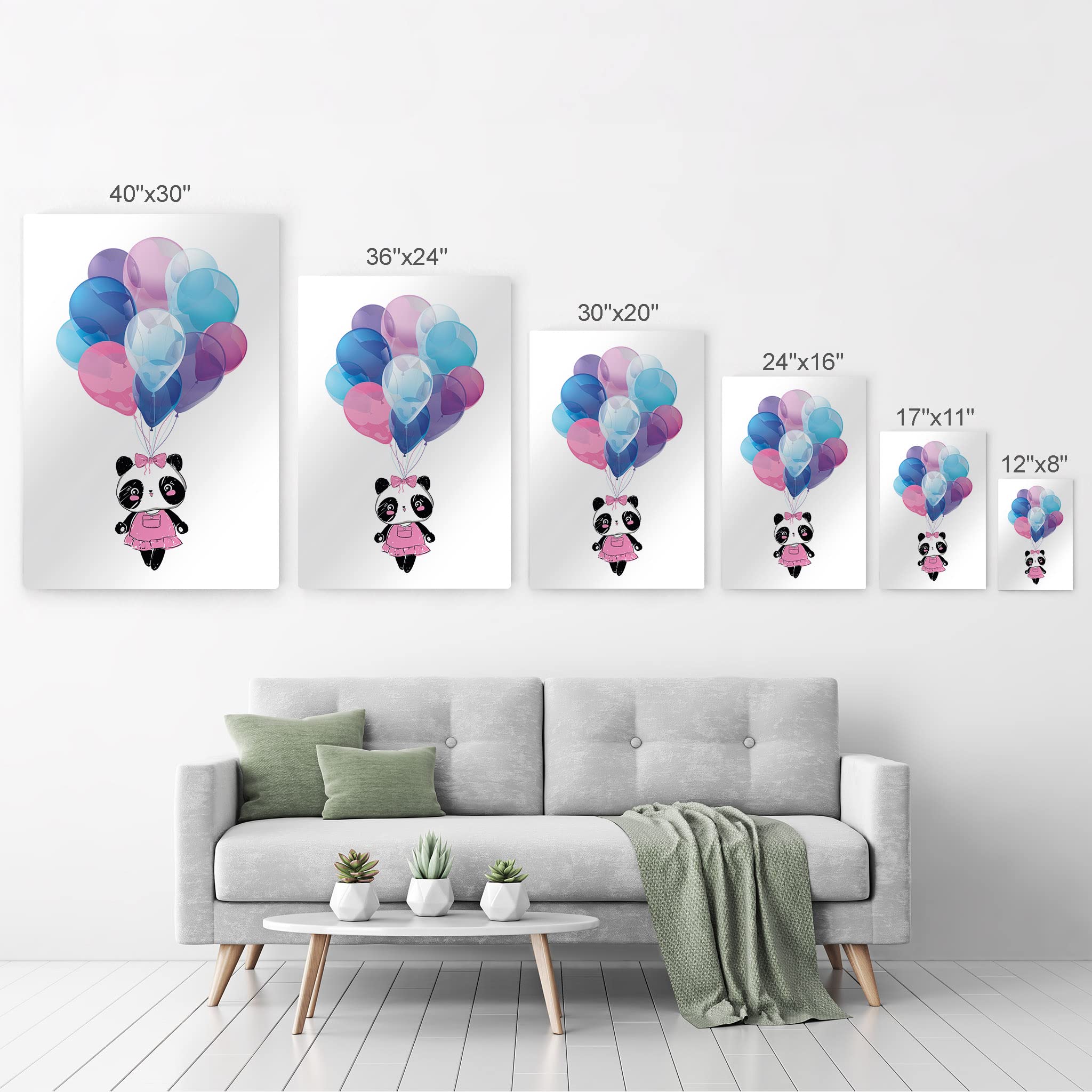 Flying Cute Baby Panda in Pink Dress with Balloons - Metal Wall Art Print for Nursery, Kids Room & Home Decor (24x16 Inch) | Animal Illustration Artwork | Made in USA | Perfect for Baby Showers, Birthday Gifts & Nursery Wall Decor