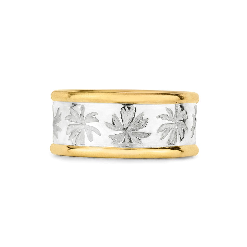 18K Gold & Sterling Silver Fig Leaf Wedding Band Ring for Women & Men - Elegant Nature-Inspired Jewelry for Weddings, Anniversaries & Special Occasions