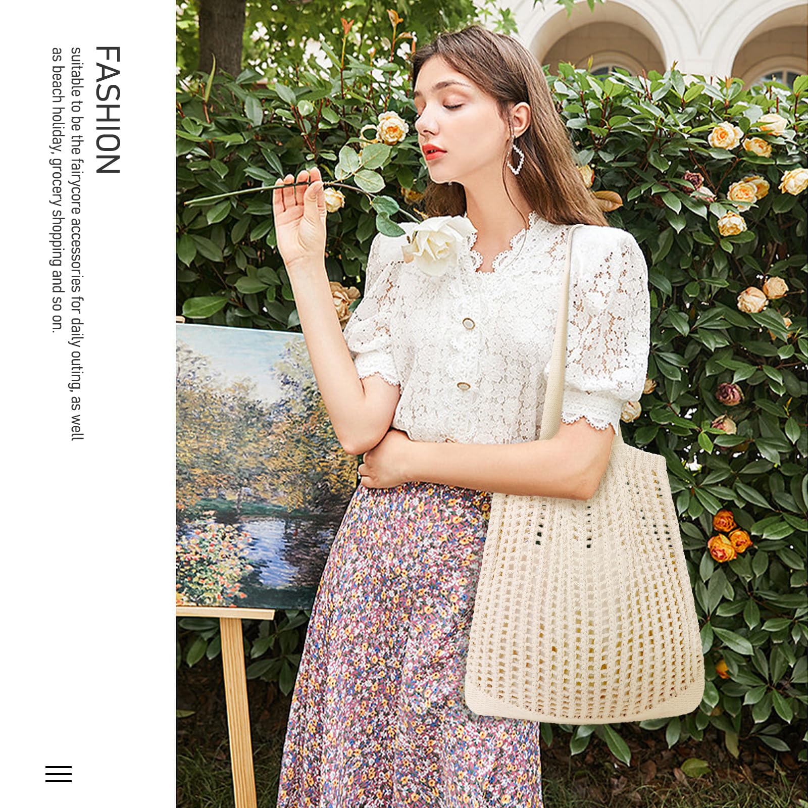 Crochet Beach Tote Bag for Women - Boho Hippie Knit Purse, Summer Aesthetic Handbag for Travel, Shopping & Picnic