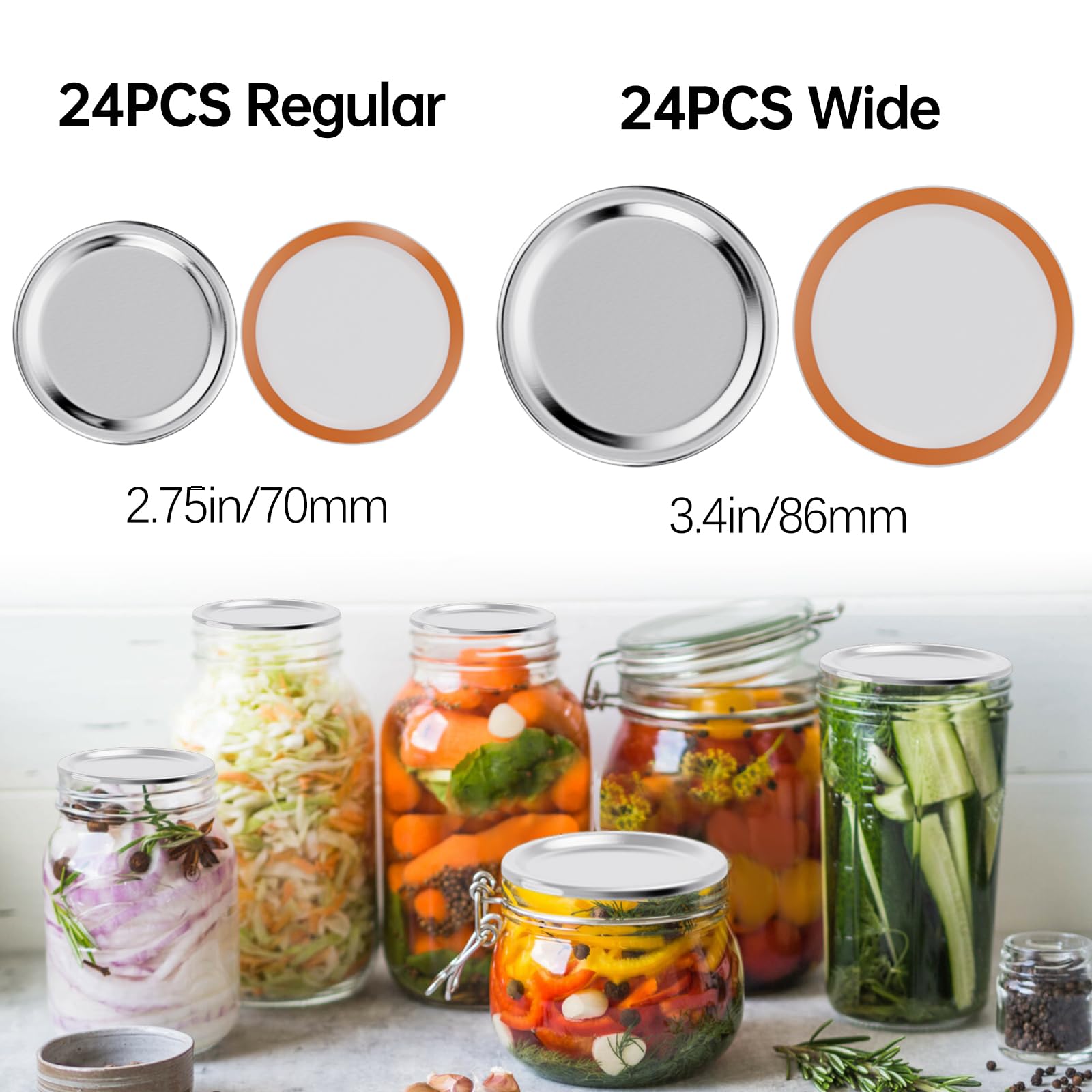 48PCS Mason Jar Lids for Wide & Regular Mouth Jars - BPA Free, No Date Reminder - Compatible with Electric Vacuum Sealers - Perfect for Food Storage, Meal Prep & Canning - Vacuum Seal Mason Jar Lids Only for Freshness Preservation