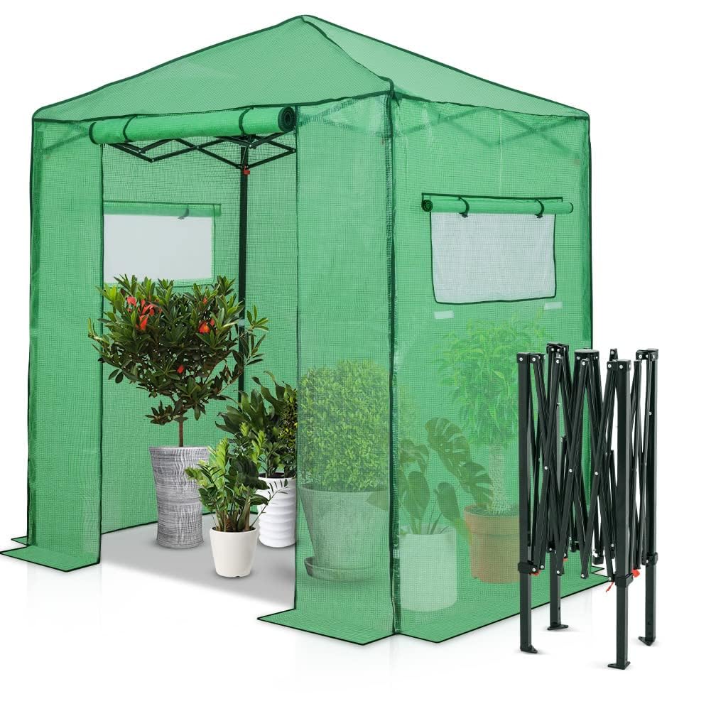 EAGLE PEAK 6x4 ft Portable Walk-in Greenhouse for Indoor & Outdoor Gardening - Pop-Up Plant Greenhouse with Zippered Door & Windows, PE Cover (Green) - Perfect for Seed Starting, Plant Protection & Year-Round Gardening