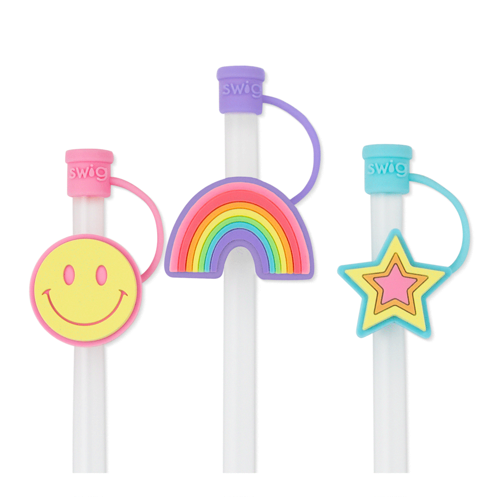 Oh Happy Day Silicone Straw Topper Set - Fun & Reusable Drink Decorations for Parties, Smoothies, and Kids' Cups