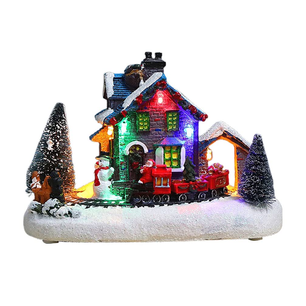 VALICLUD Christmas Village House Set - LED Illuminated Winter Snow Scene with Light-Up Trees & Snowman - Battery-Free Xmas Home Decor for Holiday Tabletop & Mantel Displays