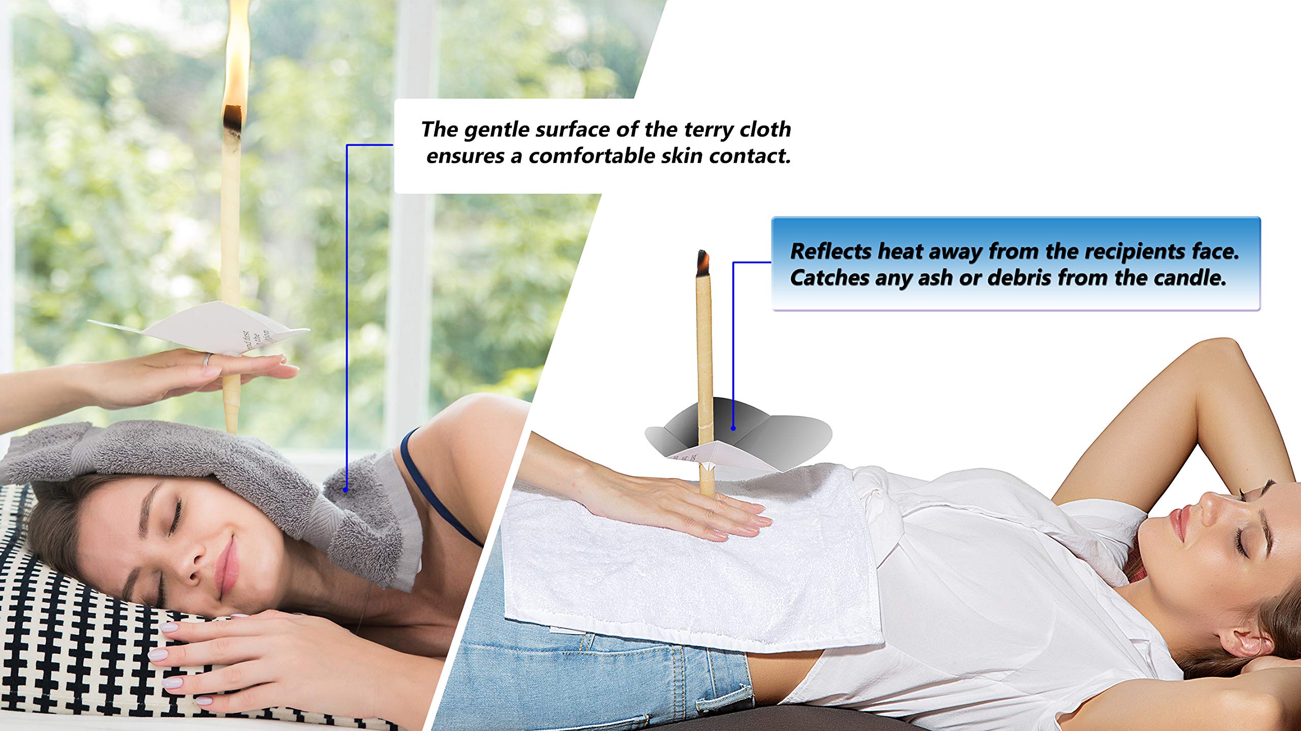 4 Pack Ear Candling Treatment Towels with 20 Protective Discs - Soft Gray Spa Accessories for Relaxation & Ear Wax Removal - Perfect for Home Spa, Wellness Centers & Holistic Therapy Sessions