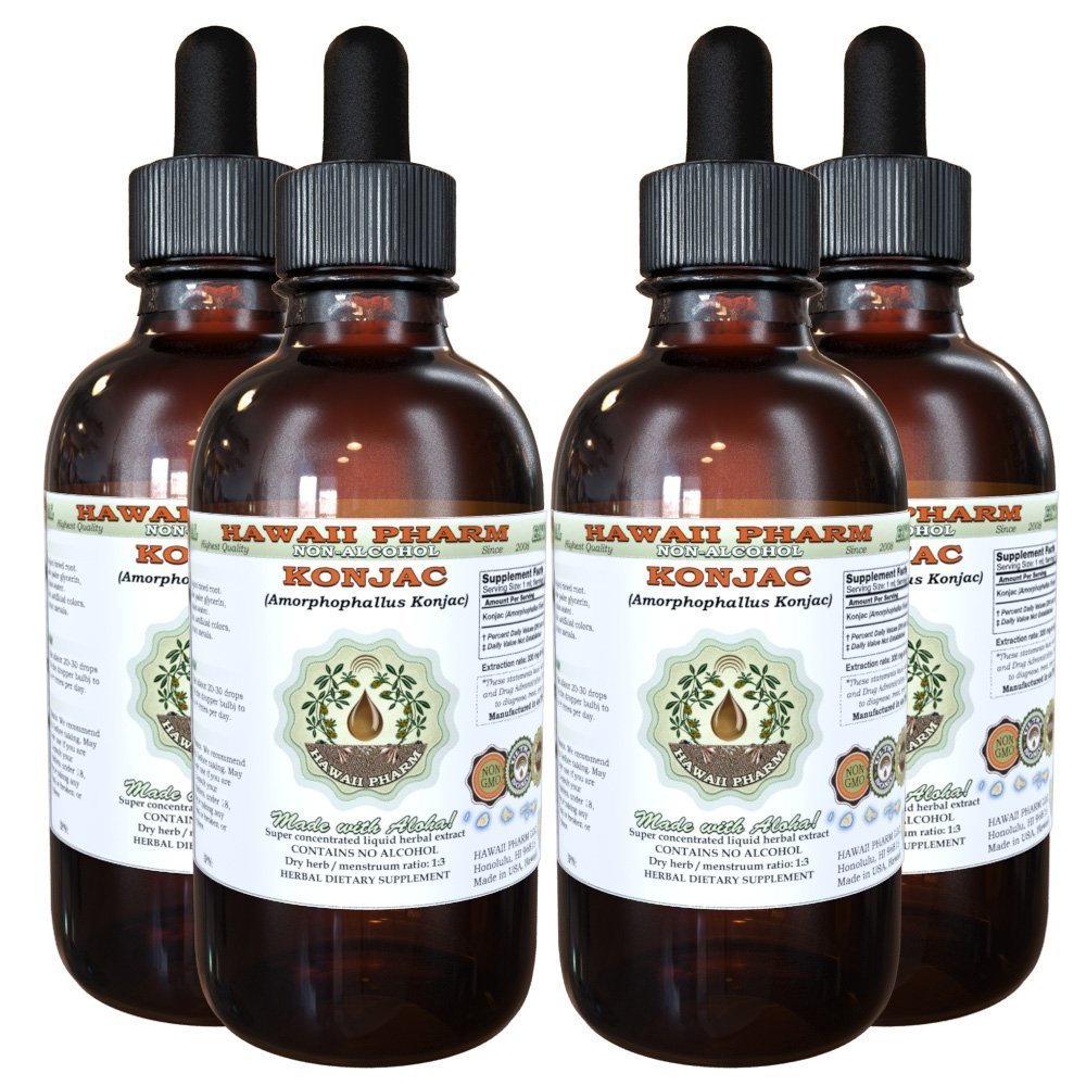 Organic Konjac Root Liquid Extract - Alcohol-Free, Natural Herbal Supplement (4x4 oz) | Hawaii Pharm | Supports Digestion & Weight Management | Perfect for Vegan, Keto & Wellness Routines