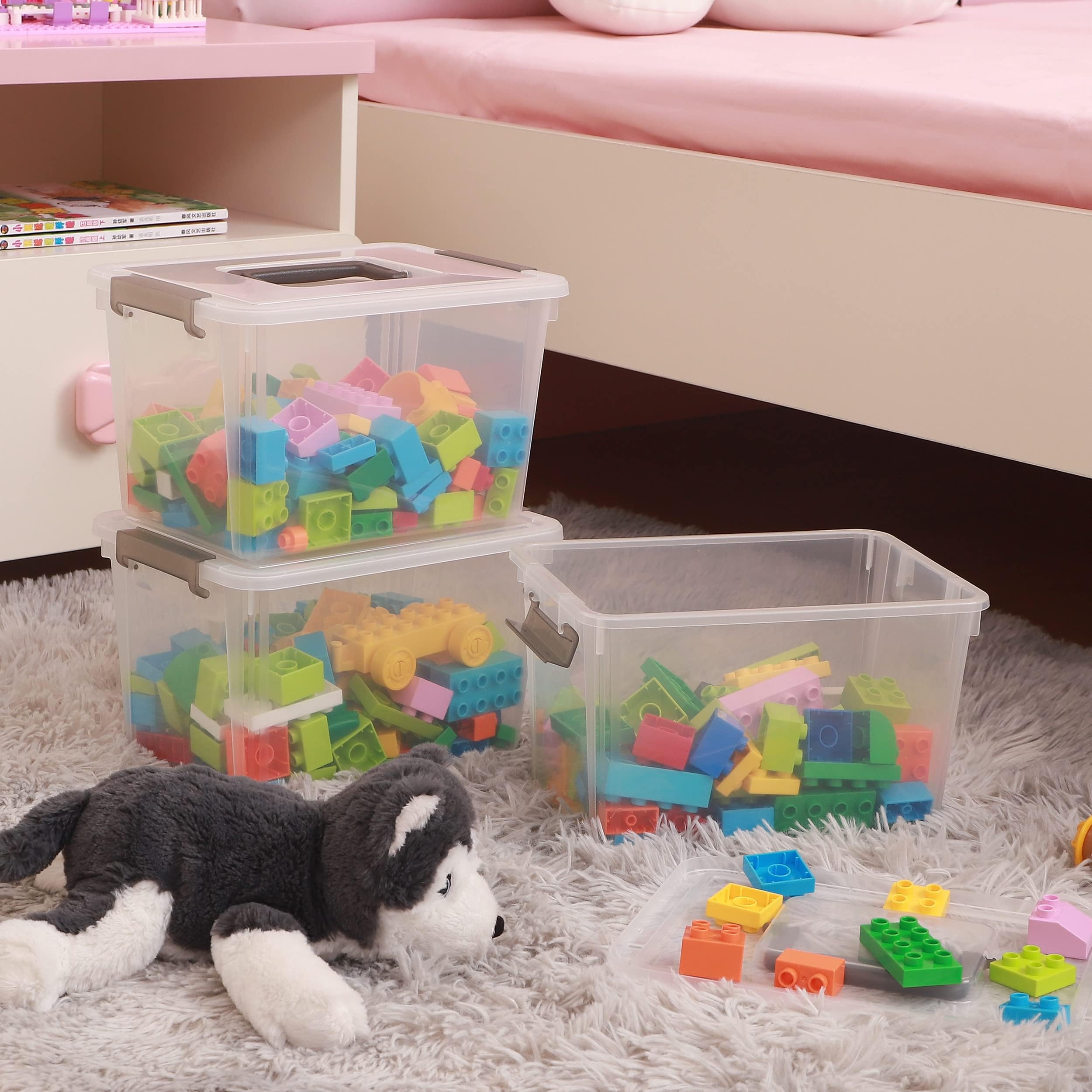 8-Pack 6 QT Clear Plastic Storage Bins with Latching Lids & Handles - Stackable Organizing Containers for Snacks, Crafts, Toys, Tools - Perfect for Home, Office & Garage Organization