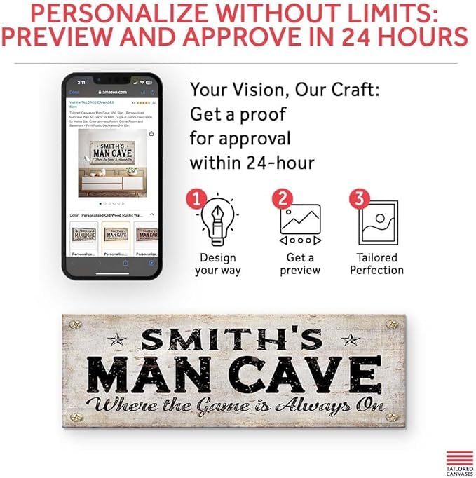 Personalized Man Cave Wall Art - Custom Rustic Decor Sign for Home Bar, Game Room & Basement - 48x16in Canvas Print | Perfect for Sports Fans, Beer Lovers & Entertainment Spaces