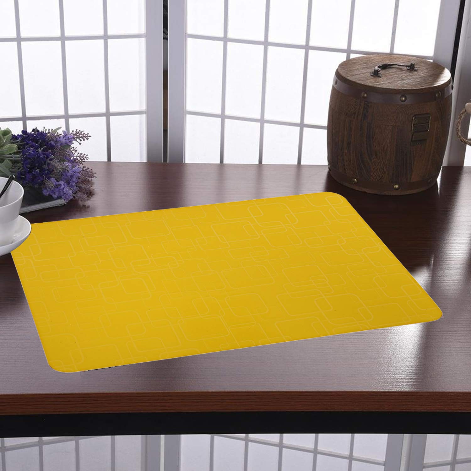 Kuber Industries 6-Piece PVC Checkered Design Dining Table Placemat Set - Waterproof & Heat Resistant - Yellow (CTKTC13704) - Perfect for Kitchen, Dining Room, and Outdoor Picnics