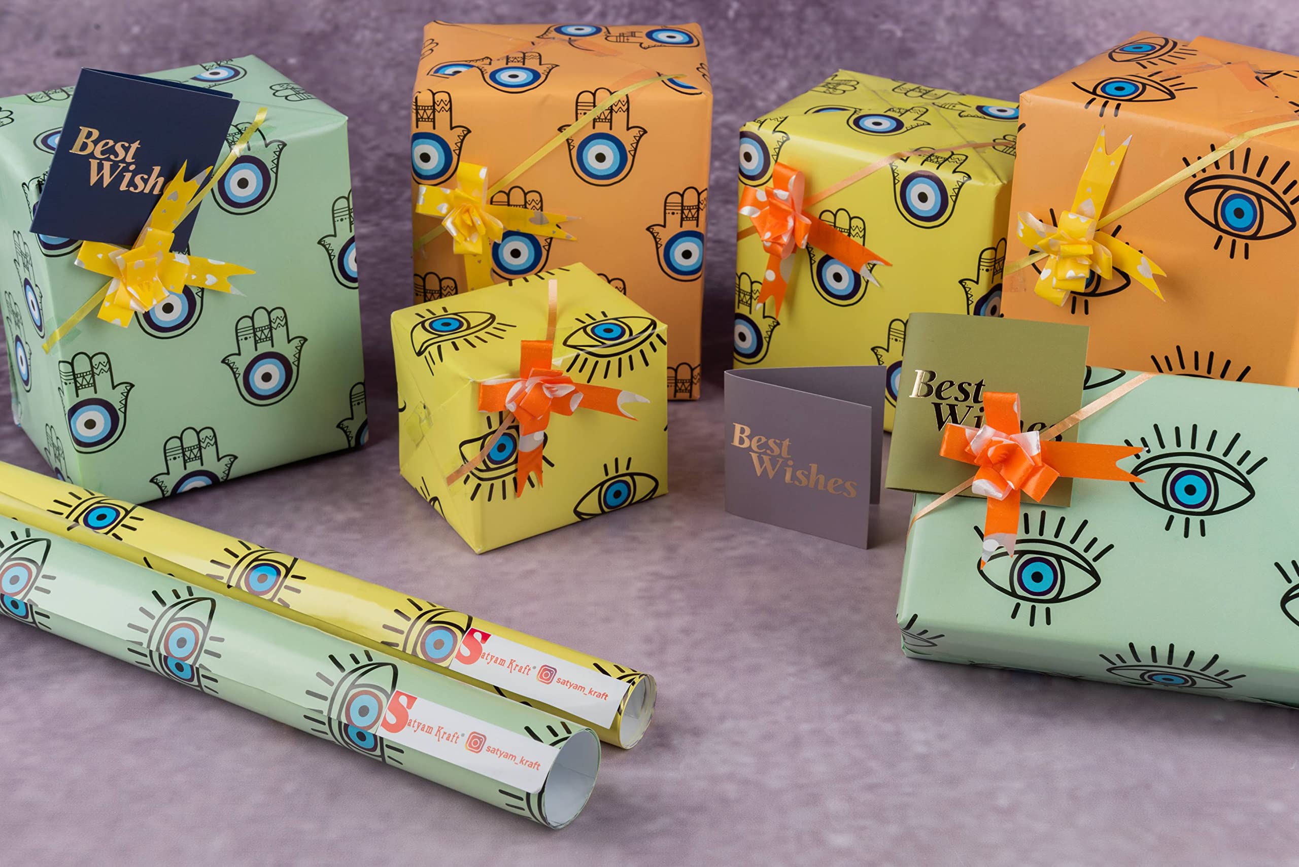 6-Piece Evil Eye Printed Gift Wrapping Paper Set - 28x19 Inch Mix Designs for Birthday, Wedding & Christmas Presents | Premium Wrapping Sheets for Party Favors, Gift Bags & Holiday Decorations
