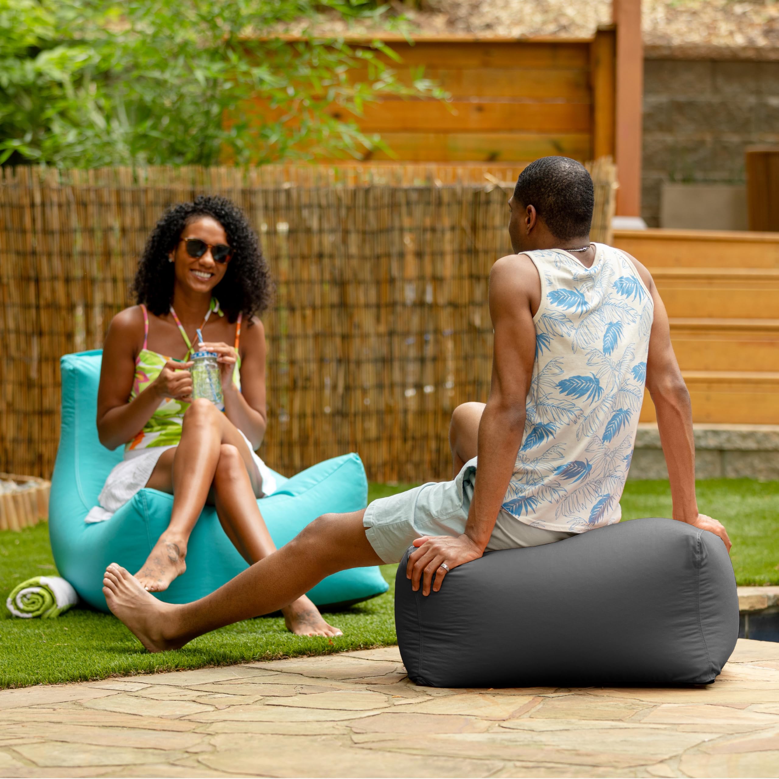 Jaxx Leon Outdoor Bean Bag Ottoman - Waterproof, Durable Slate Gray - Perfect for Patio, Poolside, and Backyard Relaxation