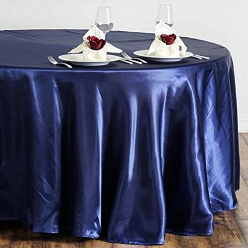BalsaCircle 108-Inch Navy Blue Round Satin Tablecloth - Elegant Wedding, Party, Catering, Kitchen, Dining Event Table Cover for Home & Commercial Use