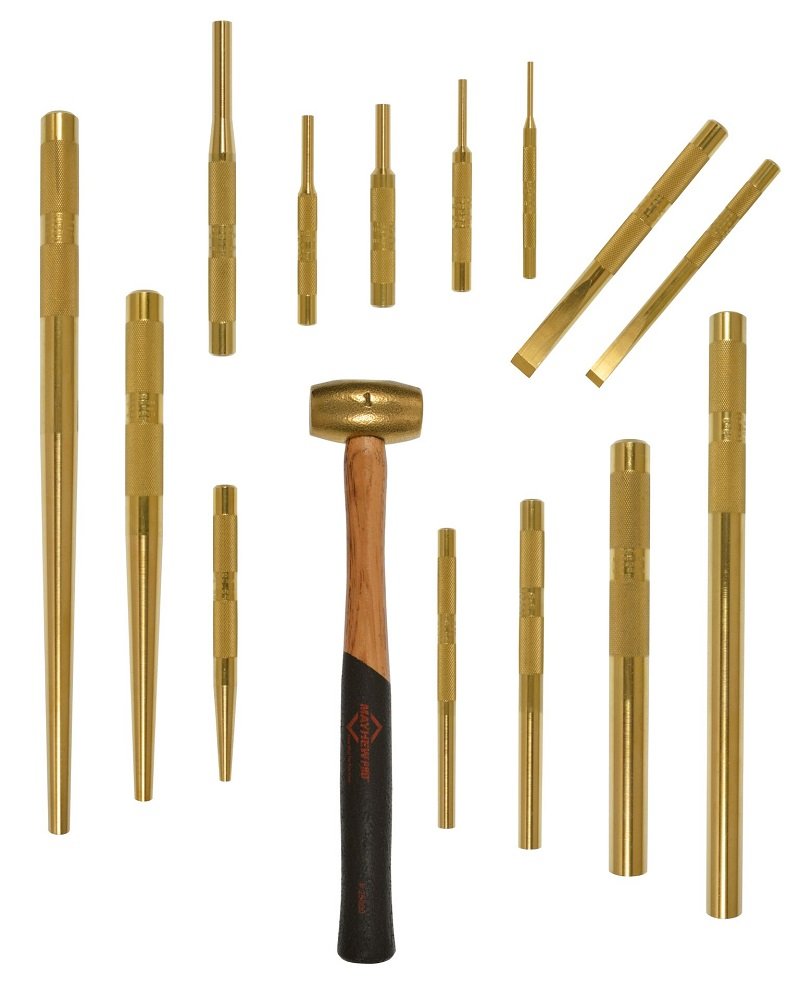 Mayhew Tools 67015 15-Piece Brass Punch & Scraper Set for Metalworking, Woodworking & Automotive Repair - Durable Brass Tools for Precision Work