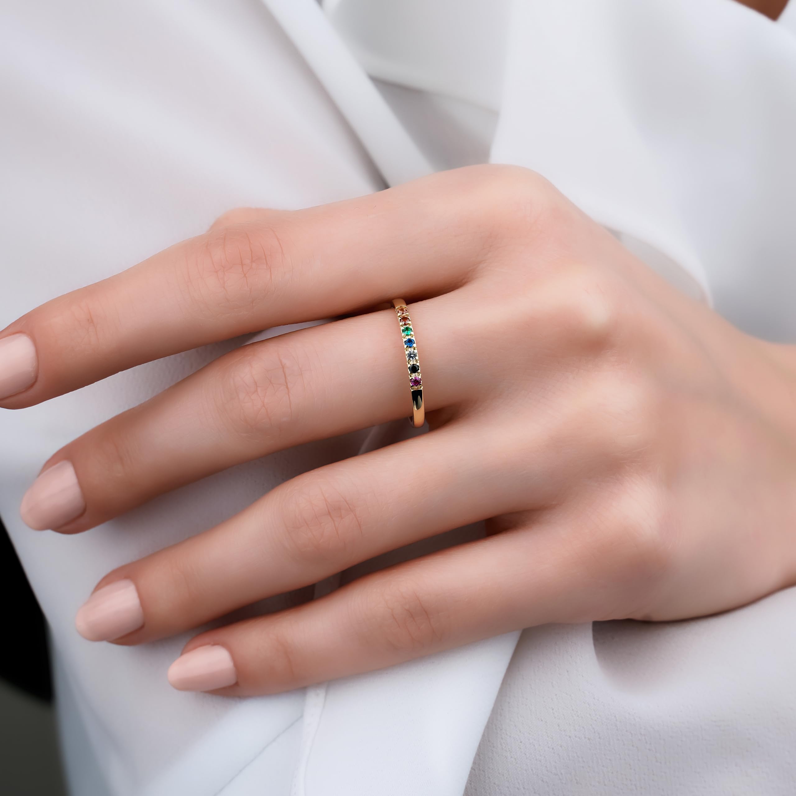 Dainty Multi-Stone Birthstone Ring - 1-10 Selectable Stones, Minimalist Handmade 14K Gold & 925 Silver Custom Family Ring - Personalized Gift for Mother's Day, Anniversary & Special Occasions