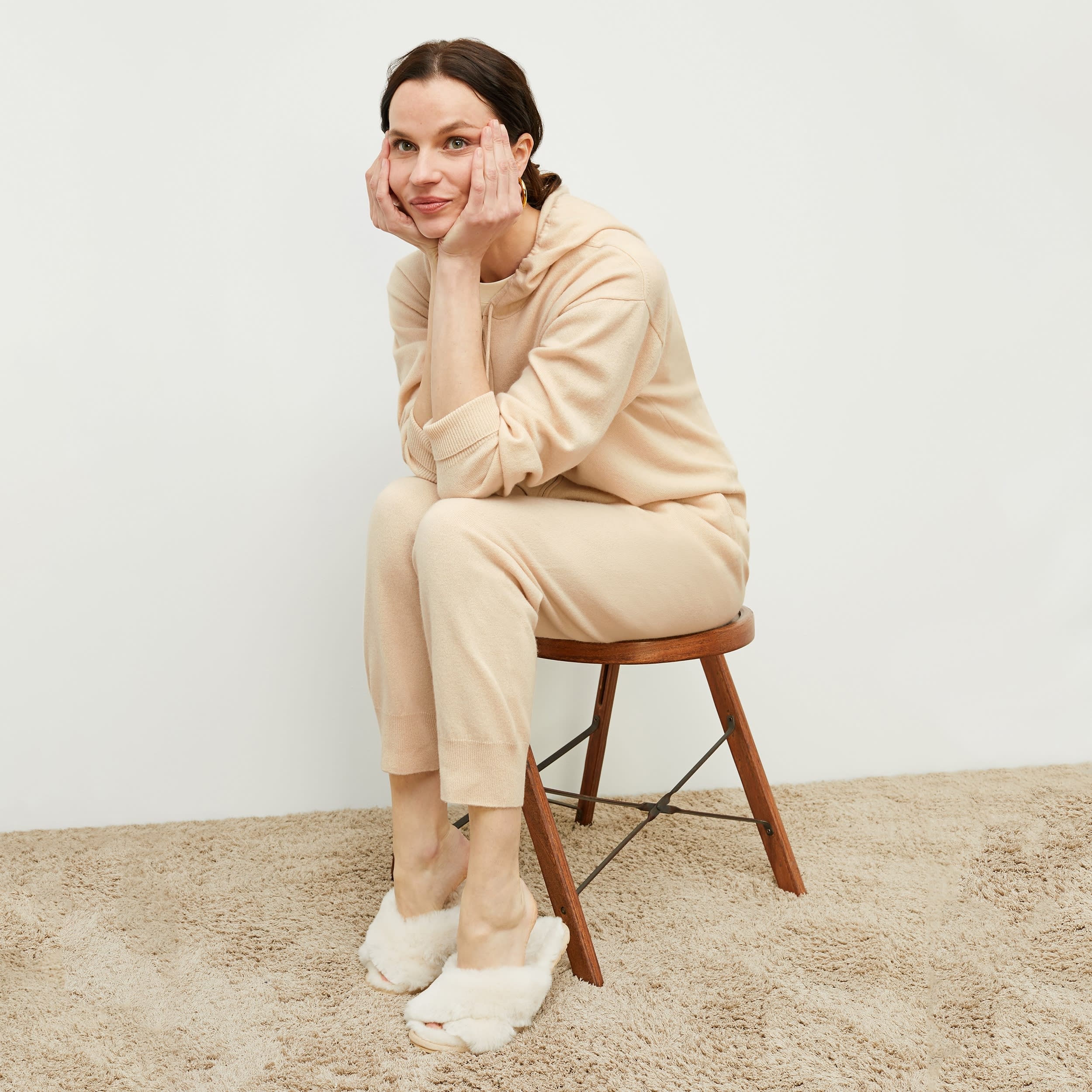 Keely Jogger Pants for Women - Soft Cashmere Lounge Pants in Cream Color - Perfect for Yoga, Running, and Relaxing at Home