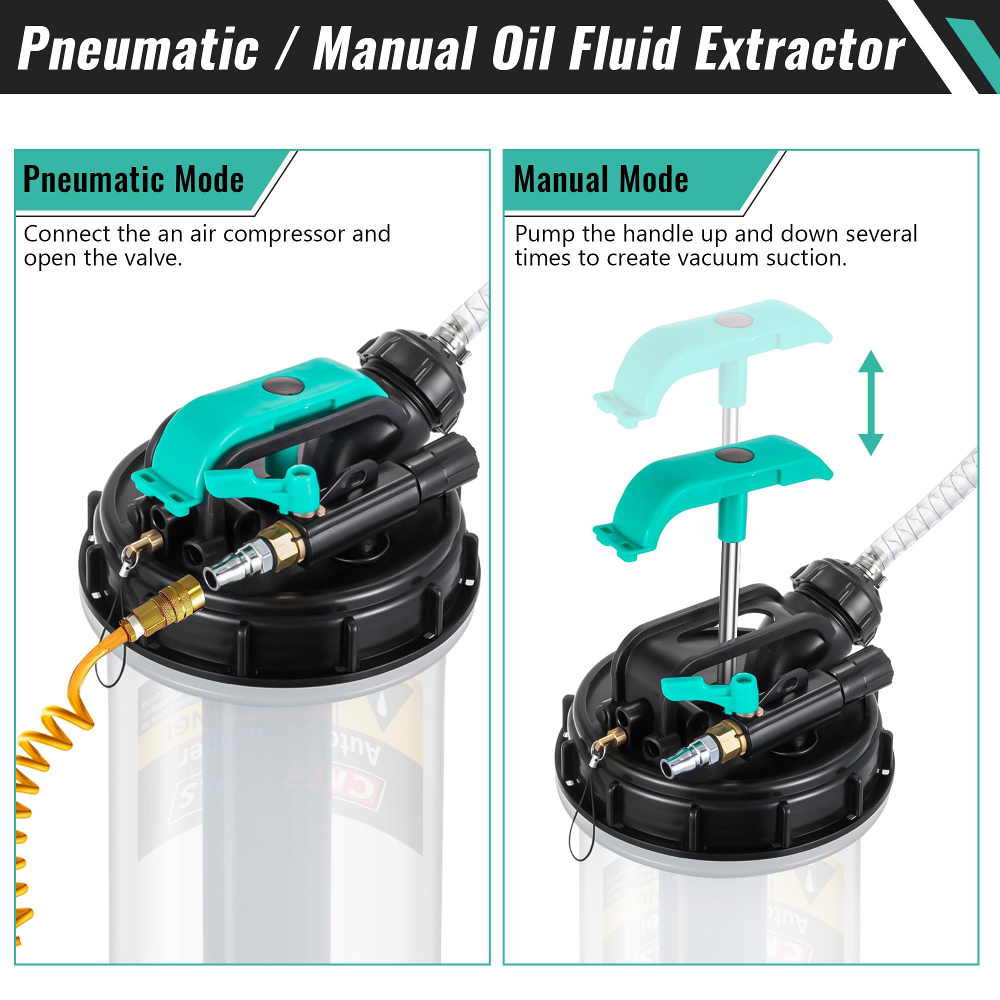 2.5 Gallon/9.5L Manual Pneumatic Oil Fluid Extractor Pump - Automotive Oil Changer & Brake Bleeder Kit with 5 Hoses for Cars, SUVs, Trucks, Yachts - Perfect for DIY Oil Changes & Brake Maintenance