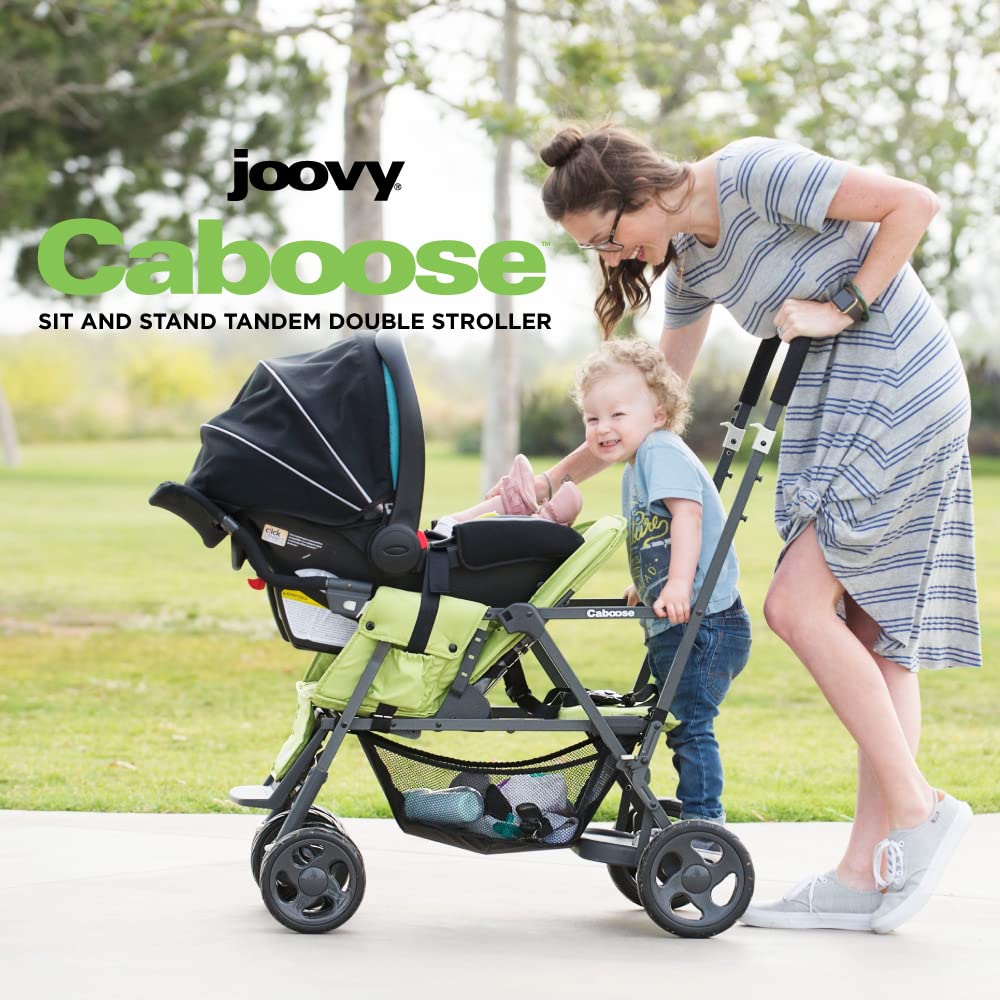 Joovy Caboose Sit and Stand Double Stroller - Black | 3-Way Reclining Seats, Rear Bench & Standing Platform | Universal Car Seat Adapter | Perfect for Twins, Siblings or Toddlers | Ideal for Shopping, Park Outings & Family Walks