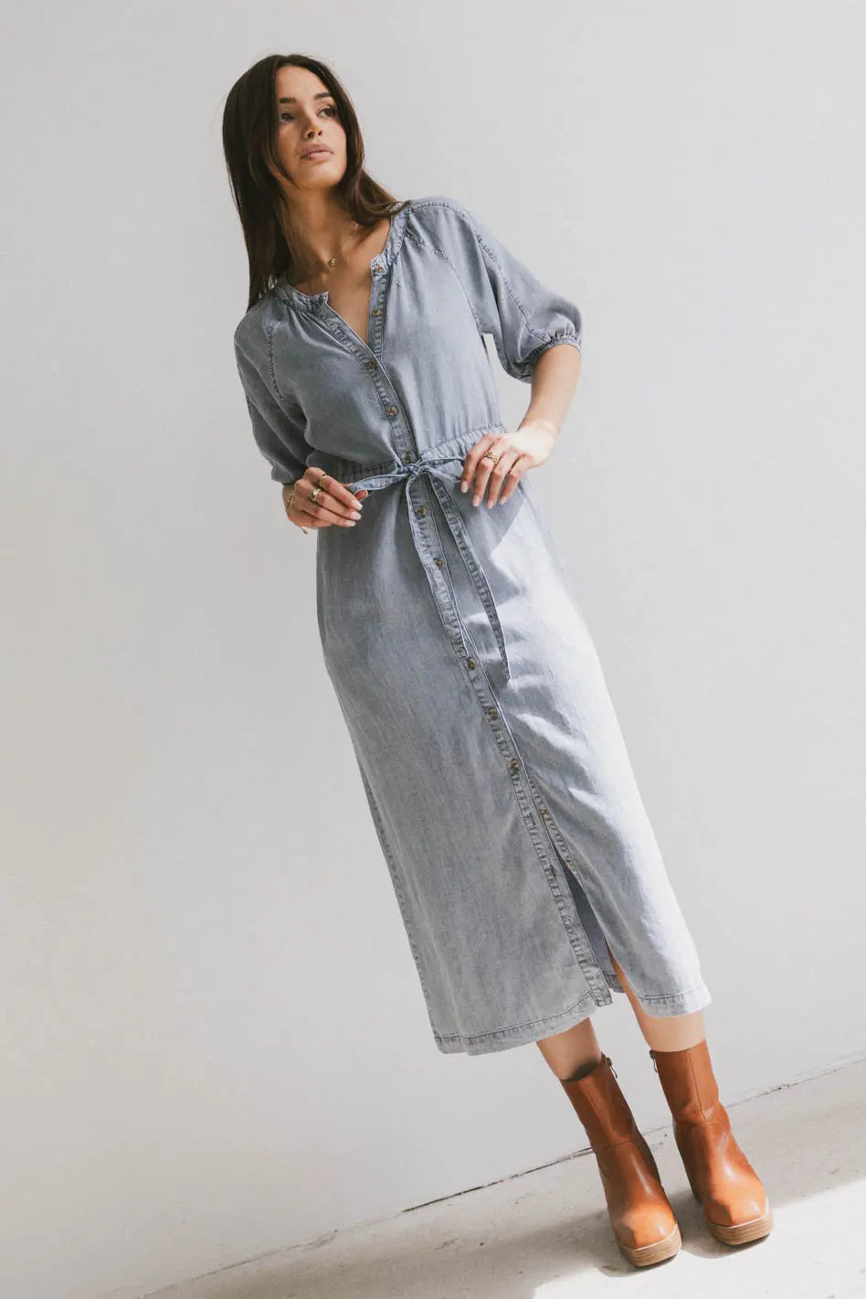 Marigold Denim Midi Dress for Women - Vintage Style Button Front Denim Skirt Dress | Perfect for Casual Outings, Date Nights & Summer Fashion