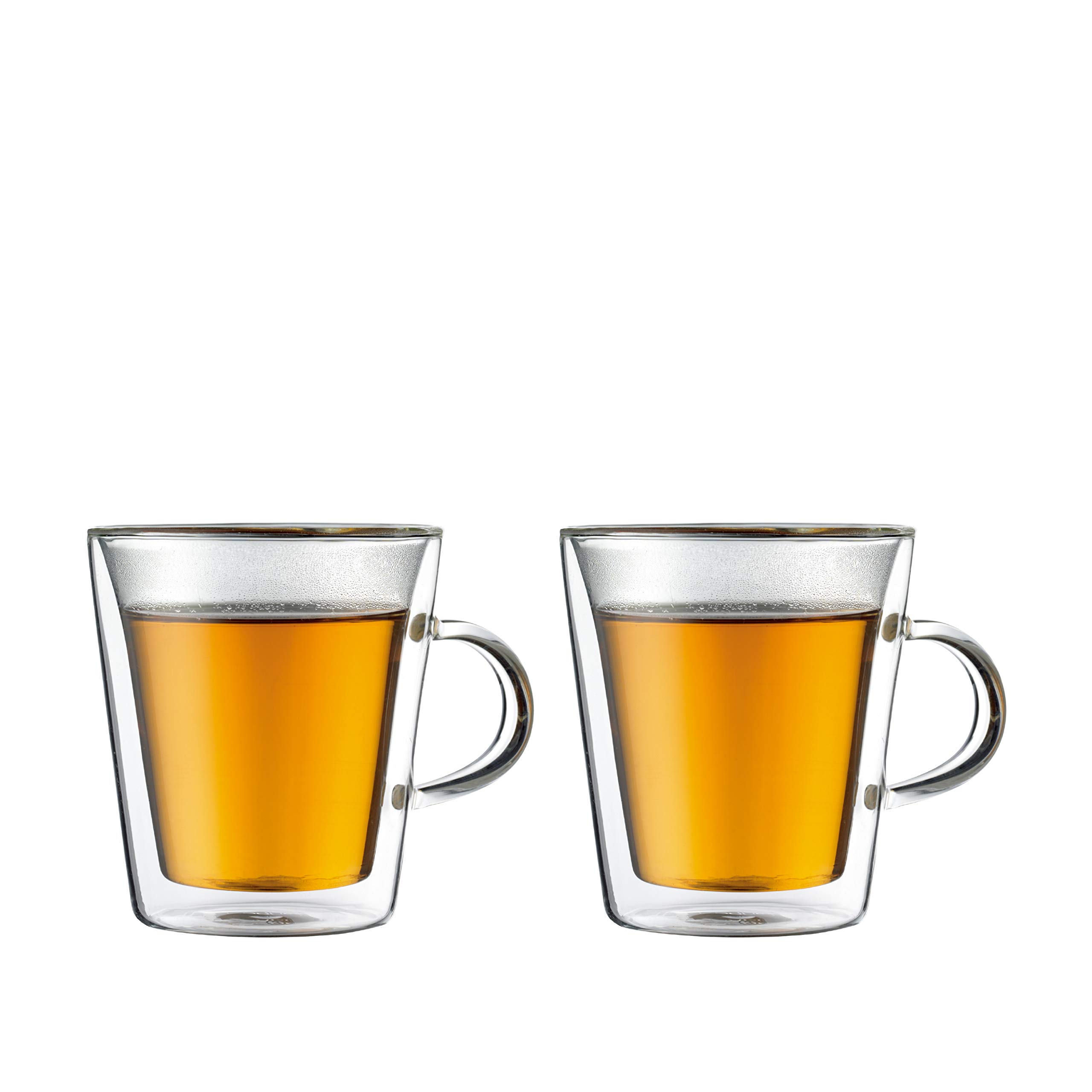 BODUM 10325-10 Double Wall Glass Mug Set of 2 (6.8 fl oz/200ml) - Heat Resistant, Microwave, Oven, Dishwasher & Freezer Safe - Perfect for Coffee, Tea & Hot Beverages at Home, Office or Travel