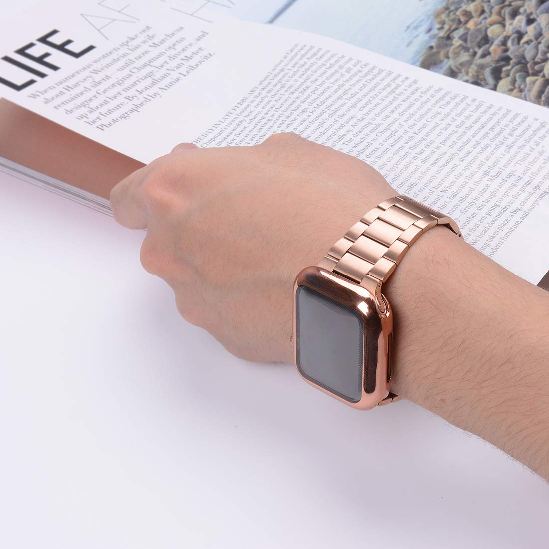 Premium Stainless Steel Apple Watch Band Compatible with All Models (49mm 46mm 45mm 44mm 42mm 38mm 40mm 41mm) - Includes Protective Case & Screen Protector for Apple Watch Series 10/9/8/7/6/SE/5/4/3/2/1 - Durable Business Style Band for Men & Women - Perfect for Workouts, Office Wear & Everyday Use