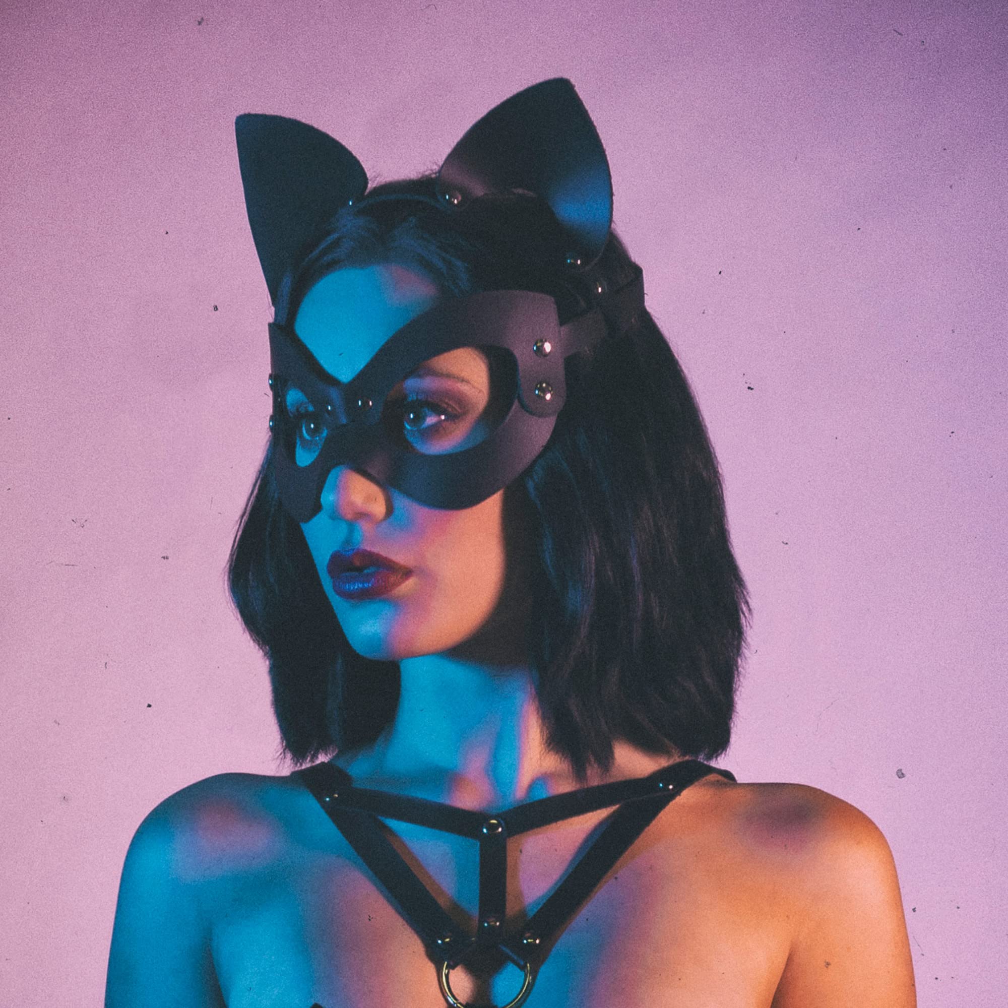 Liberator Leatherworks Cosplay Vienna Cat Eye & Ear Mask - Gothic Lolita Steampunk Costume Accessory for Halloween, Cosplay, and Role Play