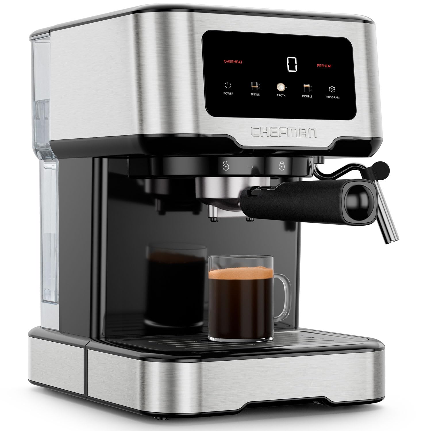 Chefman CraftBrew 15-Bar Espresso Machine with Steam Wand - Compact Stainless Steel Coffee Maker for Latte & Cappuccino, 1.8L Removable Water Tank | Perfect for Home Baristas & Small Kitchens