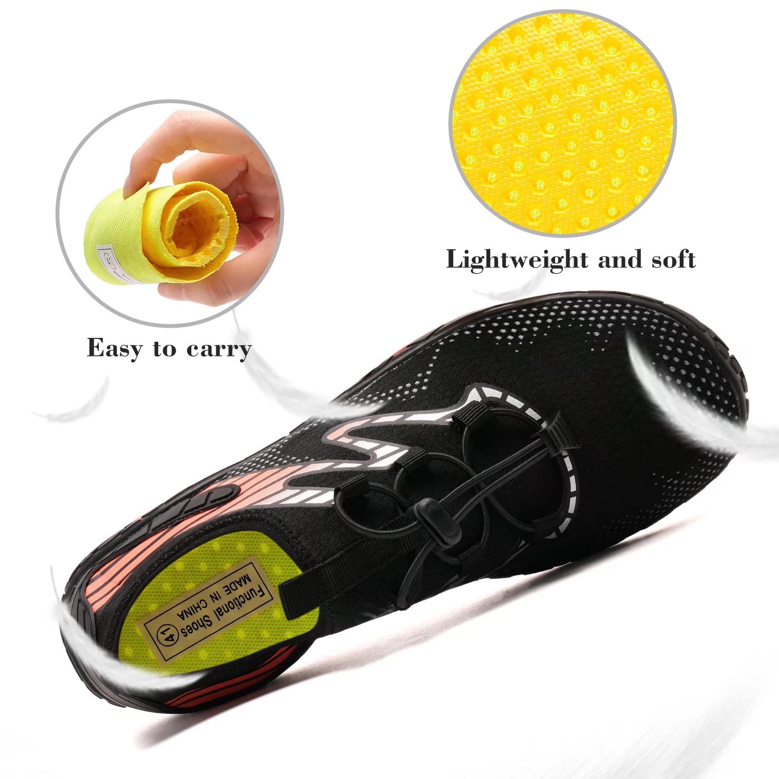 WateLves Water Shoes for Men & Women - Quick-Dry Aqua Socks for Beach, Swimming, Surfing, Yoga & Water Aerobics - Lightweight Pool Shoes with Non-Slip Sole (Black/Orange, Size 39) - Perfect for Beach Vacations, Water Sports & Summer Activities