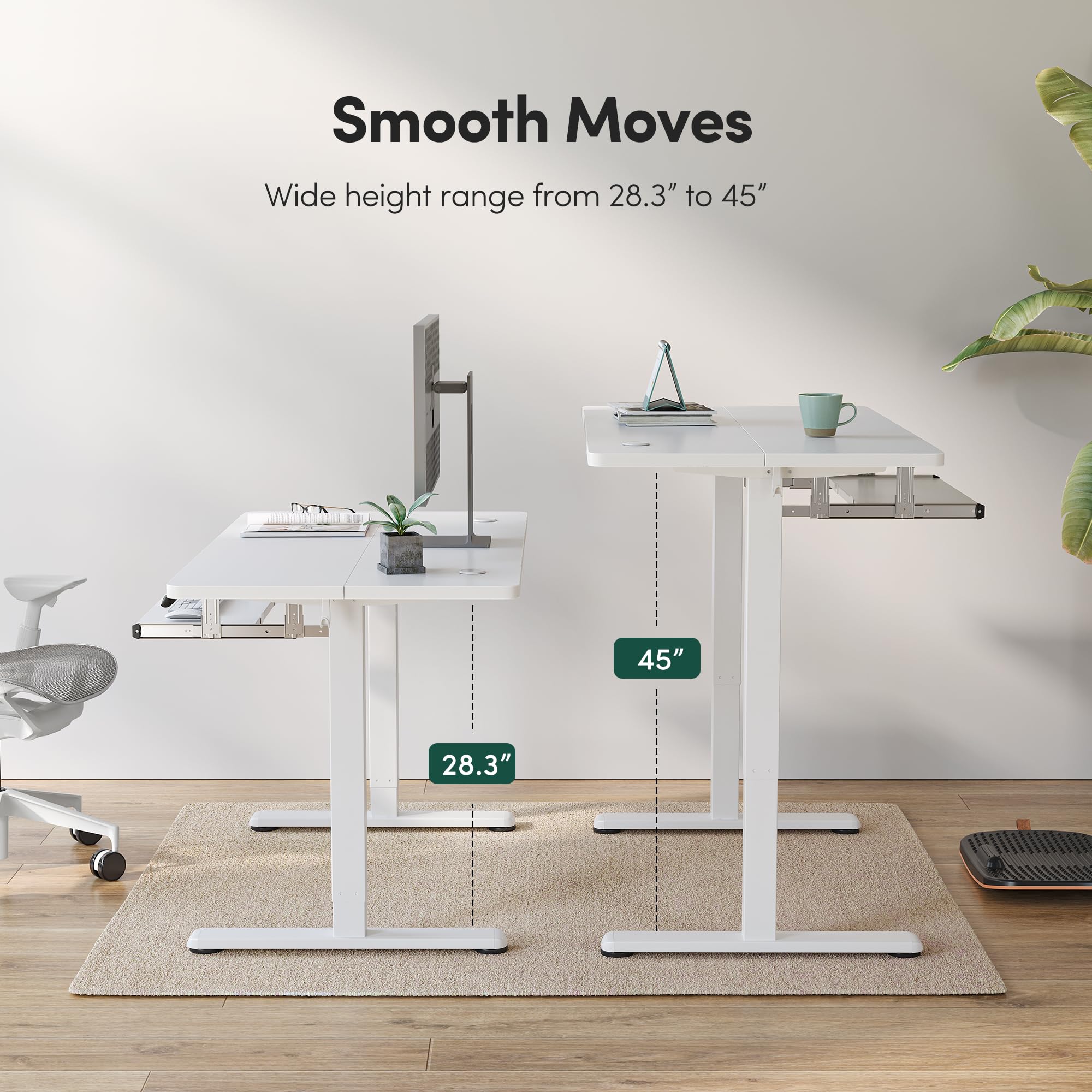 FEZIBO Electric Standing Desk 63 x 24 Inches - Height Adjustable Sit Stand Desk with Keyboard Tray & Splice Board, White Frame & White Top - Perfect for Home Office, Gaming & Workspace Ergonomics