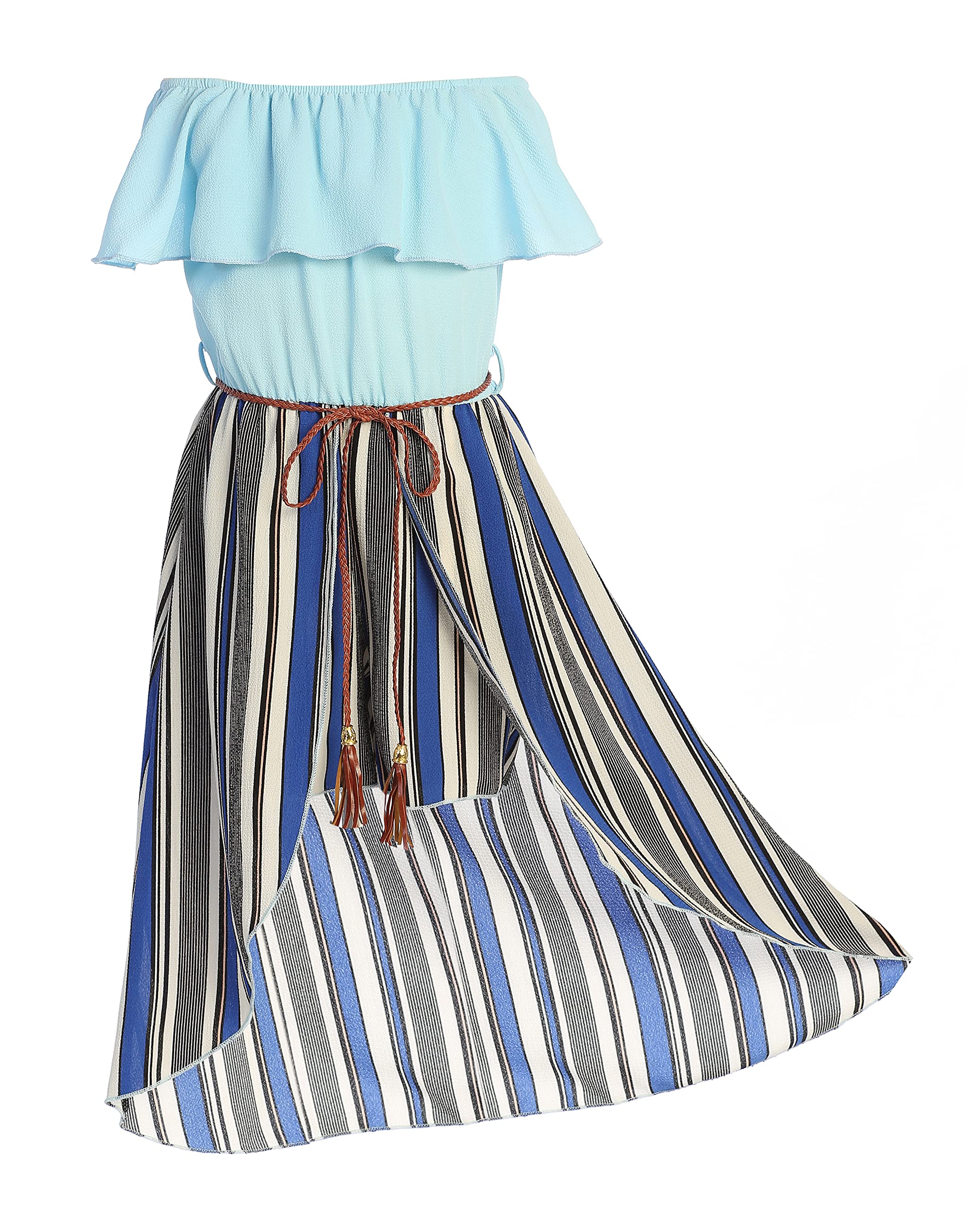 Girls Off Shoulder High Low Maxi Split Skirt Romper - Casual Summer Jumpsuit Dress for Birthday & Beach Outfits - Sizes 4-14 (USA)