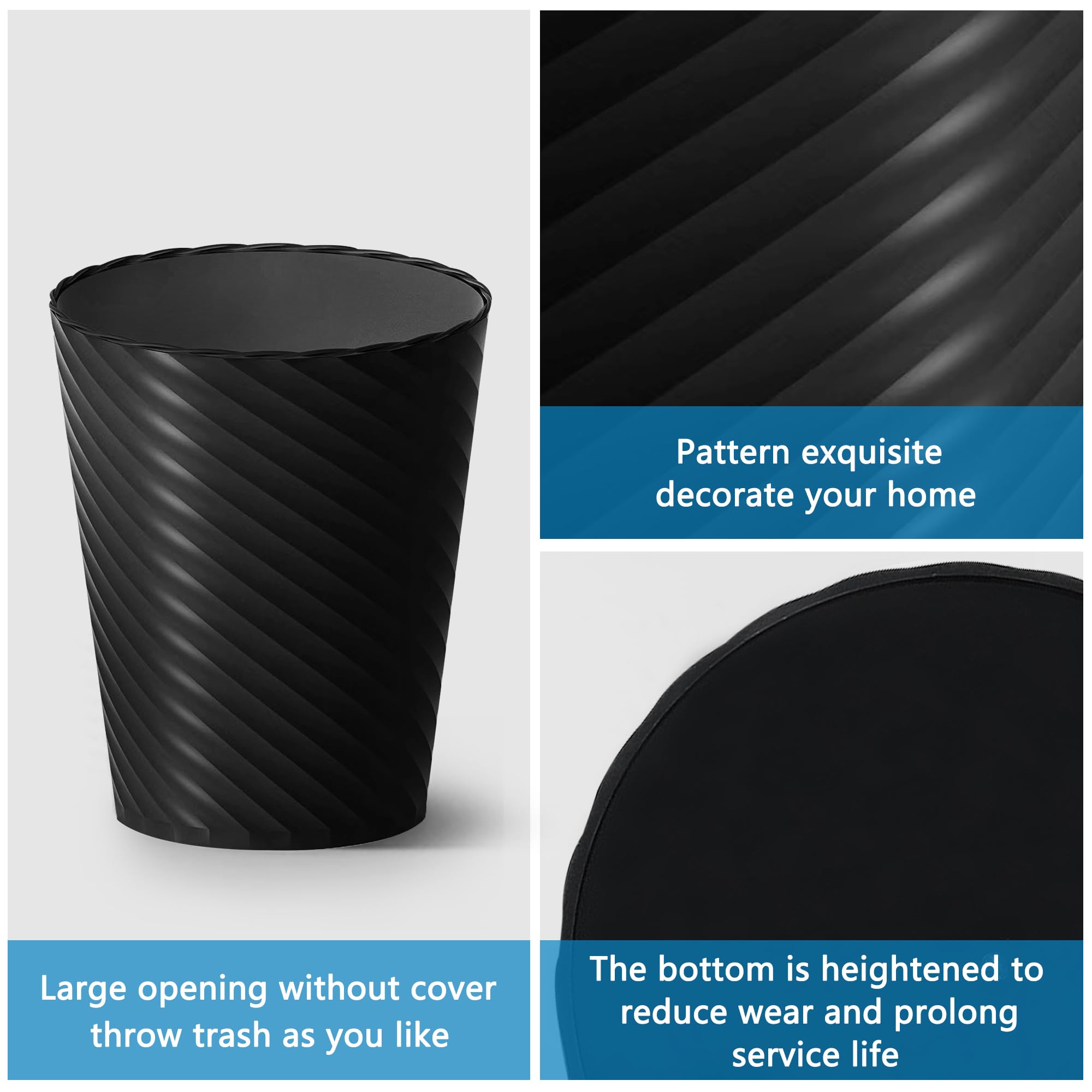 Lysam 3-Pack 1.8 Gallon Small Bathroom Trash Can with Liners - Round Plastic Waste Basket for Bathroom, Bedroom, Office - White, Black, Grey - Perfect for Tight Spaces & Home Organization