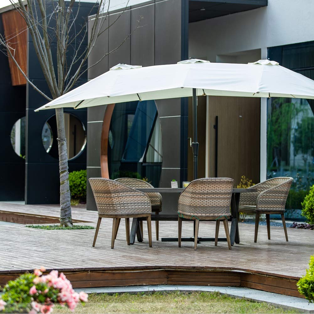 Leisurelife 15Ft Double-Sided Market Patio Umbrella with Solar Lights & Crank - Extra Large Outdoor Shade for Poolside, Backyard, and Commercial Use
