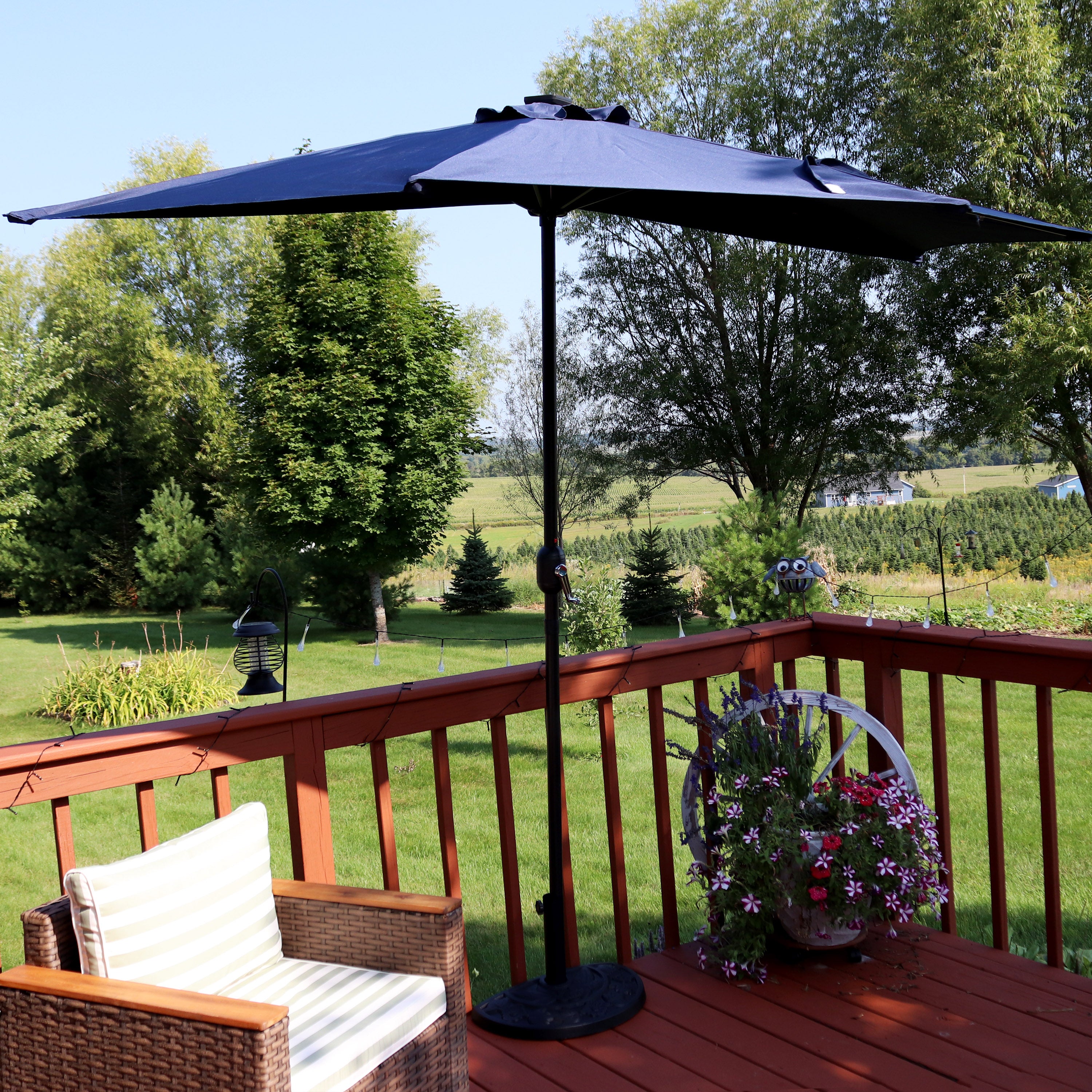 Sunnydaze 9-Foot Solar Powered Outdoor Patio Umbrella with LED Lights - Perfect for Backyard, Poolside, and Garden Relaxation