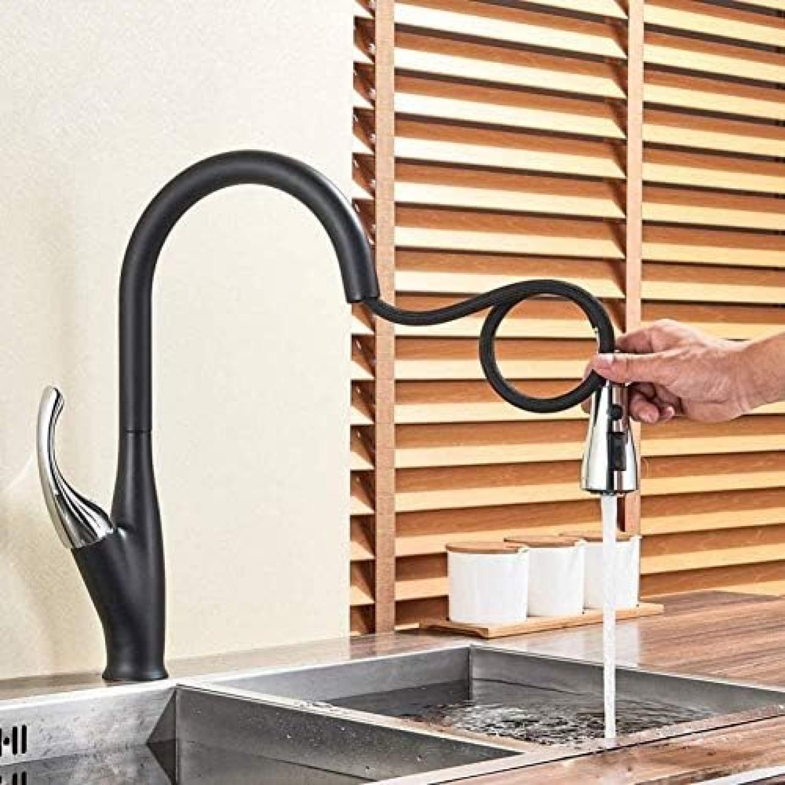 CRJUS Pull-Out Kitchen Faucet with Single Handle & Spray Shower - Dashboard Mounted Cold Water Tap for Modern Sink (Ideal for Washing Dishes, Filling Pots & Cleaning Countertops)