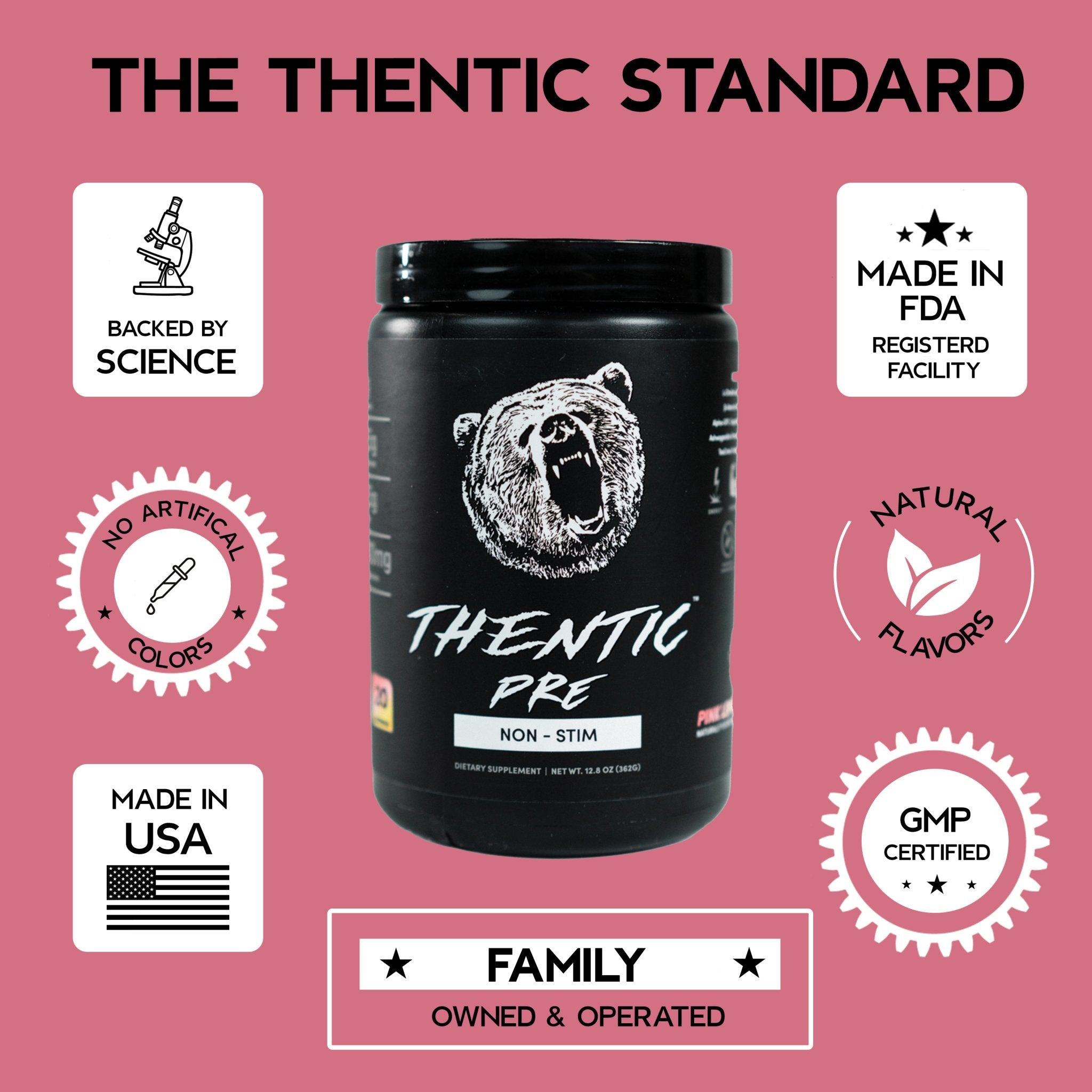Thentic PRE Workout Non Stim - Caffeine-Free Pre-Workout Powder for Energy & Focus - Best for Gym, Running & Fitness Training