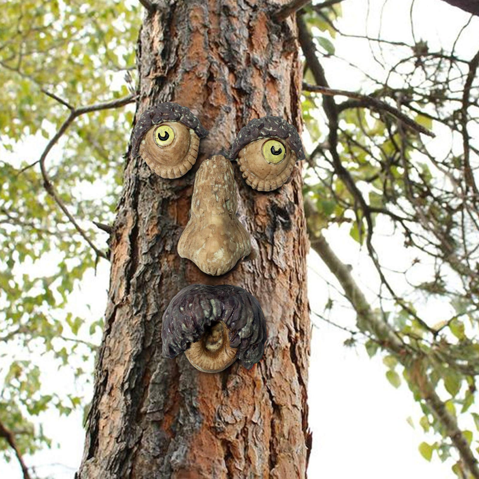 Glow-in-the-Dark Ghost Face Tree Decor - Whimsical Outdoor Garden Sculpture, Easter Yard Art & Funny Halloween Prop - Perfect for Garden Peeking, Holiday Displays & Spooky Decorations