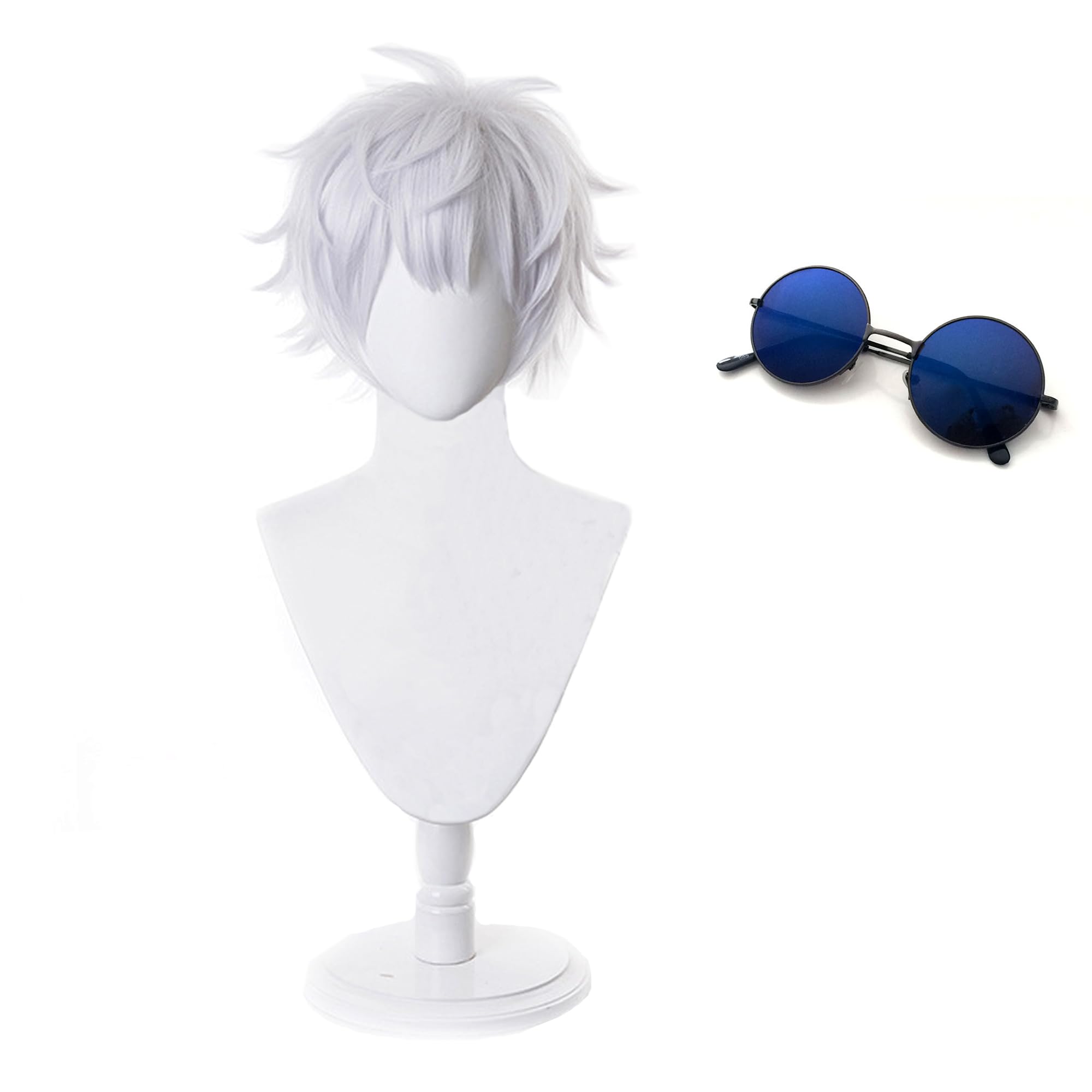 Gojo Satoru Cosplay Glasses with Wig Set - Anime Sunglasses & White Hair Wig for Jujutsu Kaisen Cosplay Costume Accessories - Perfect for Halloween, Comic Con, and Anime Conventions