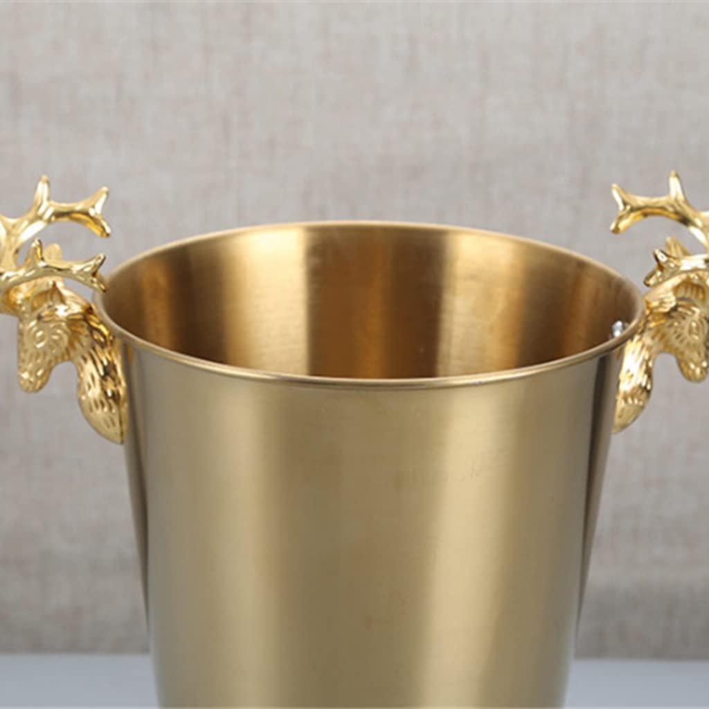 Stainless Steel Ice Bucket for Wine, Champagne & Beer – Silver & Gold Deer Head Design – Perfect for KTV, Parties & Home Bar (1PC, Beige)