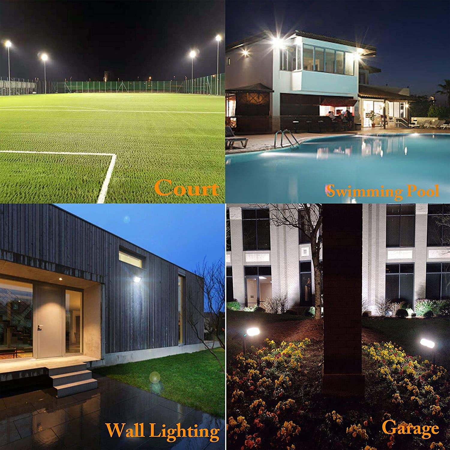 OHLUX 6000LM LED Flood Lights Outdoor, 60W Super Bright Security Lights - IP66 Waterproof, Black (4 Pack) - Perfect for Garden, Patio, Playground & Basketball Court Lighting