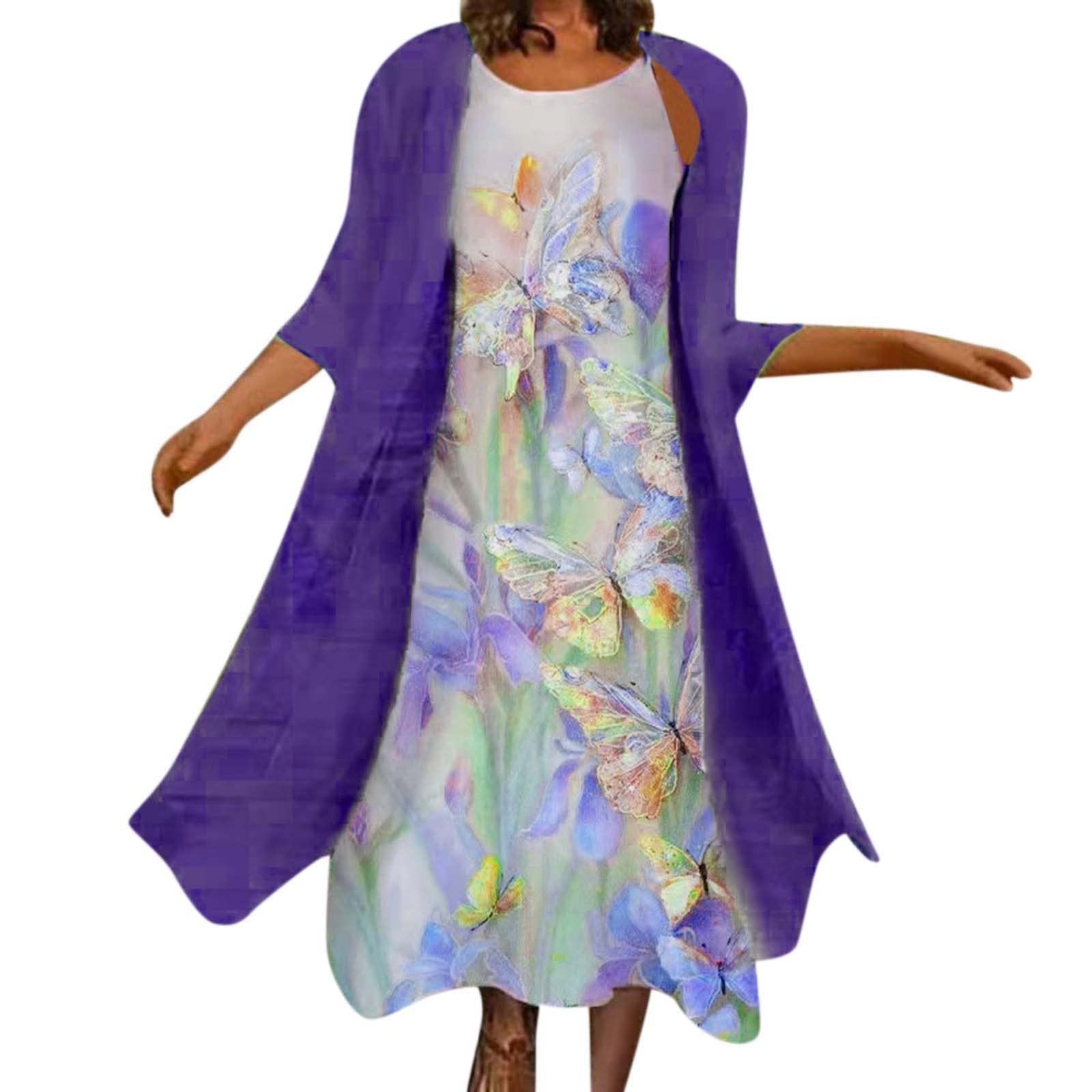 Floral Chiffon Sleeveless Dress with Sweater - Women's Summer Casual Vacation Dress - Stylish & Comfortable for Beach, Travel & Date Night