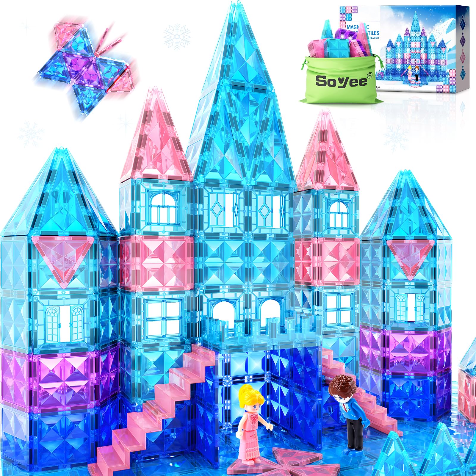 102-Piece Magnetic Building Blocks Set with Stairs & Dolls - Princess Castle Construction Toy for Girls Ages 3-8 | STEM Learning, Creative Play, Birthday & Christmas Gift for Toddlers & Kids | Perfect for Indoor Playtime, Classroom Activities & Family Bonding