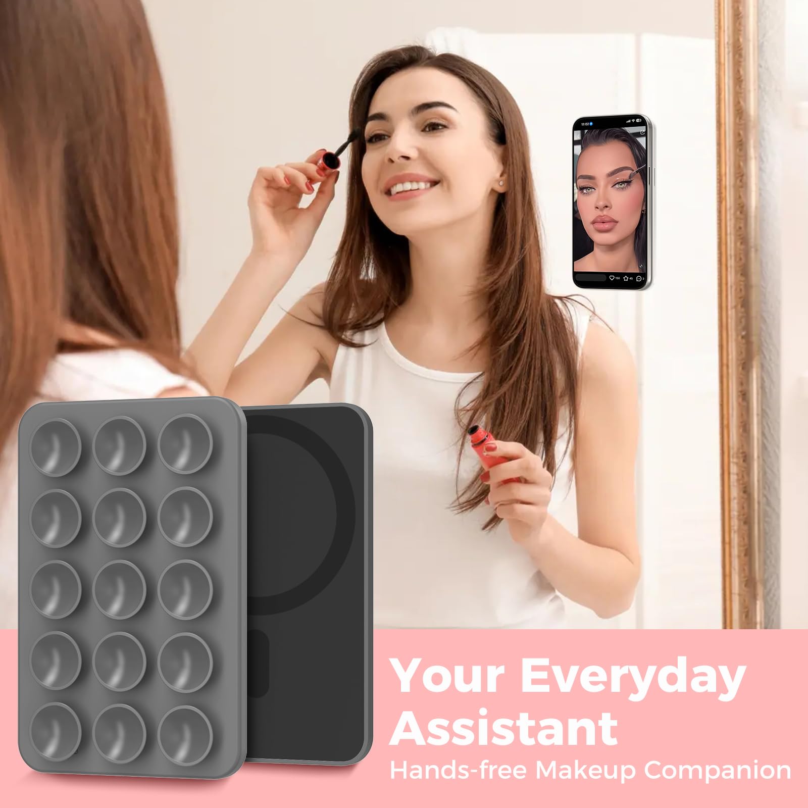 AHASTYLE Magnetic Silicone Suction Phone Case Stand for iPhone 16/15/14/13/12 Series - MagSafe Compatible Shower Phone Holder with Mirror for TikTok Videos, Selfies & Hands-Free Viewing (Perfect for Bathroom, Kitchen & Car Use)